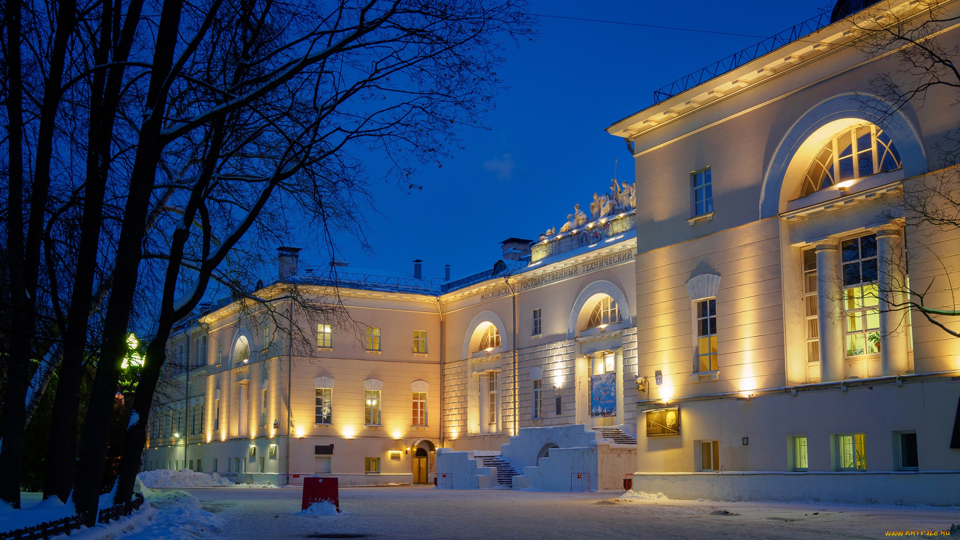 города, москва, , россия, университет, москва, фонари, огни, ночь, деревья, снег, зима