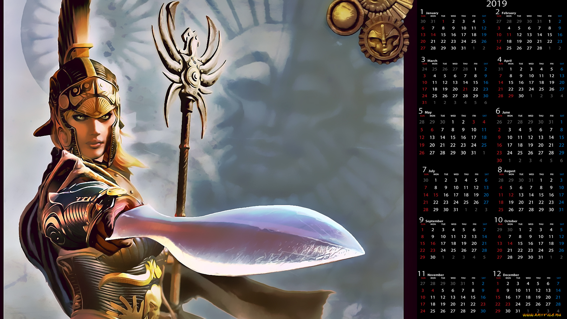 календари, видеоигры, шлем, воин, оружие