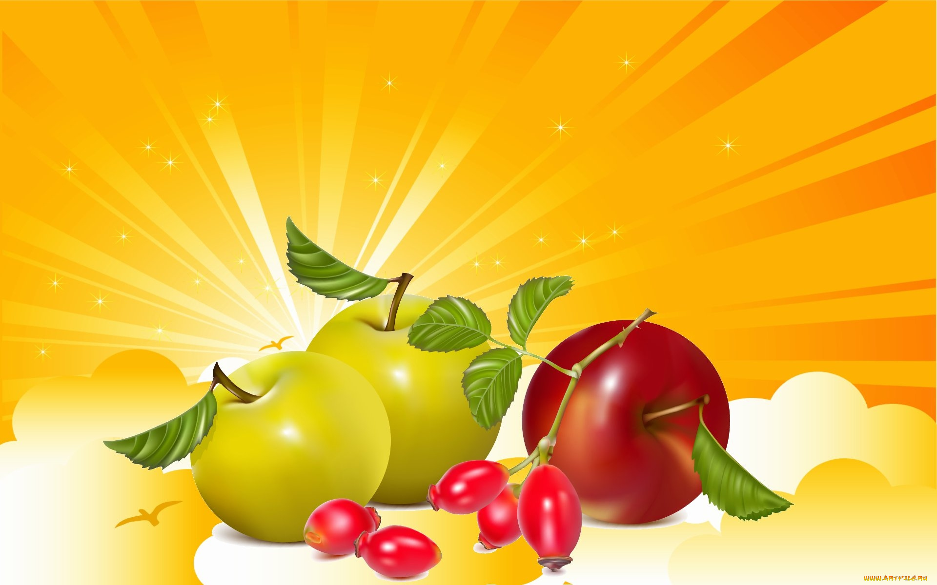 векторная, графика, еда, , food, зелёные, яблоки