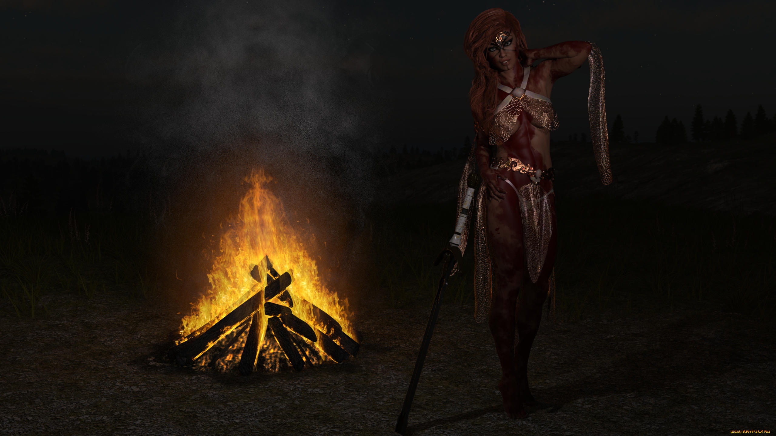 3д, графика, фантазия, , fantasy, фон, взгляд, девушка