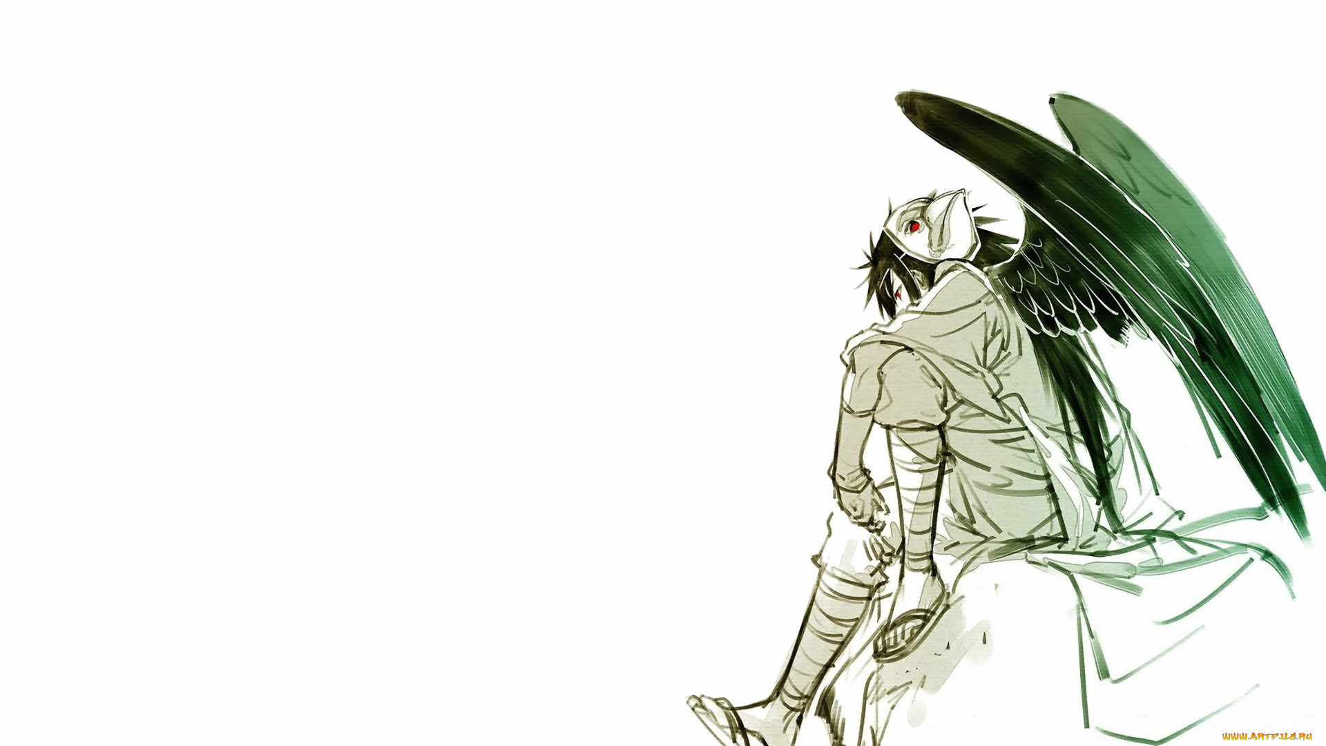 аниме, naruto, учиха, мадара, маска, крылья, тенгу