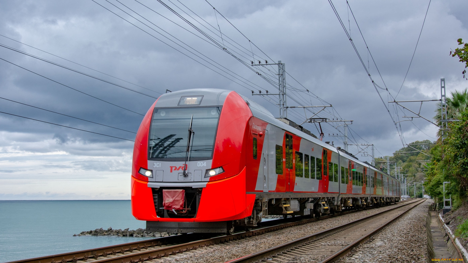 ласточка, техника, электровозы, поезд, электричка, рельсы, берег