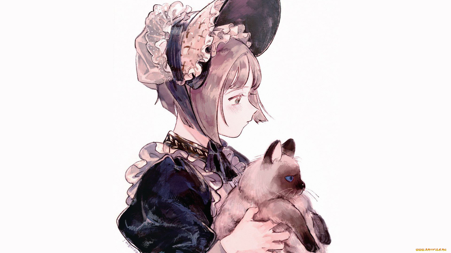 аниме, unknown, , другое, , девушка, чепчик, кошка