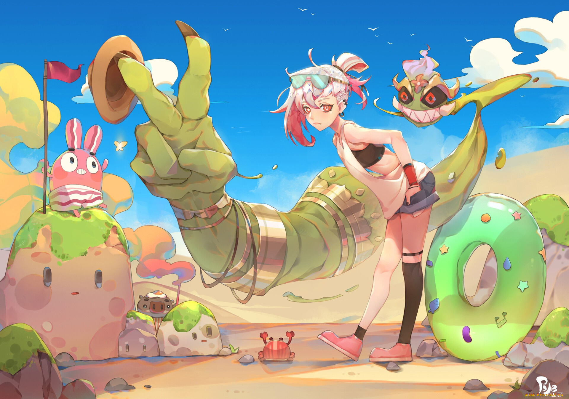 аниме, животные, , существа, девочка, рука, существа