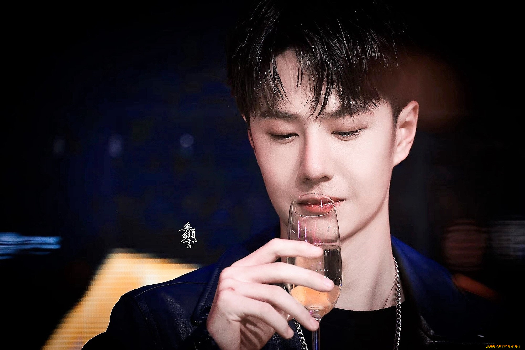 мужчины, wang, yi, bo, артист, бокал, лицо
