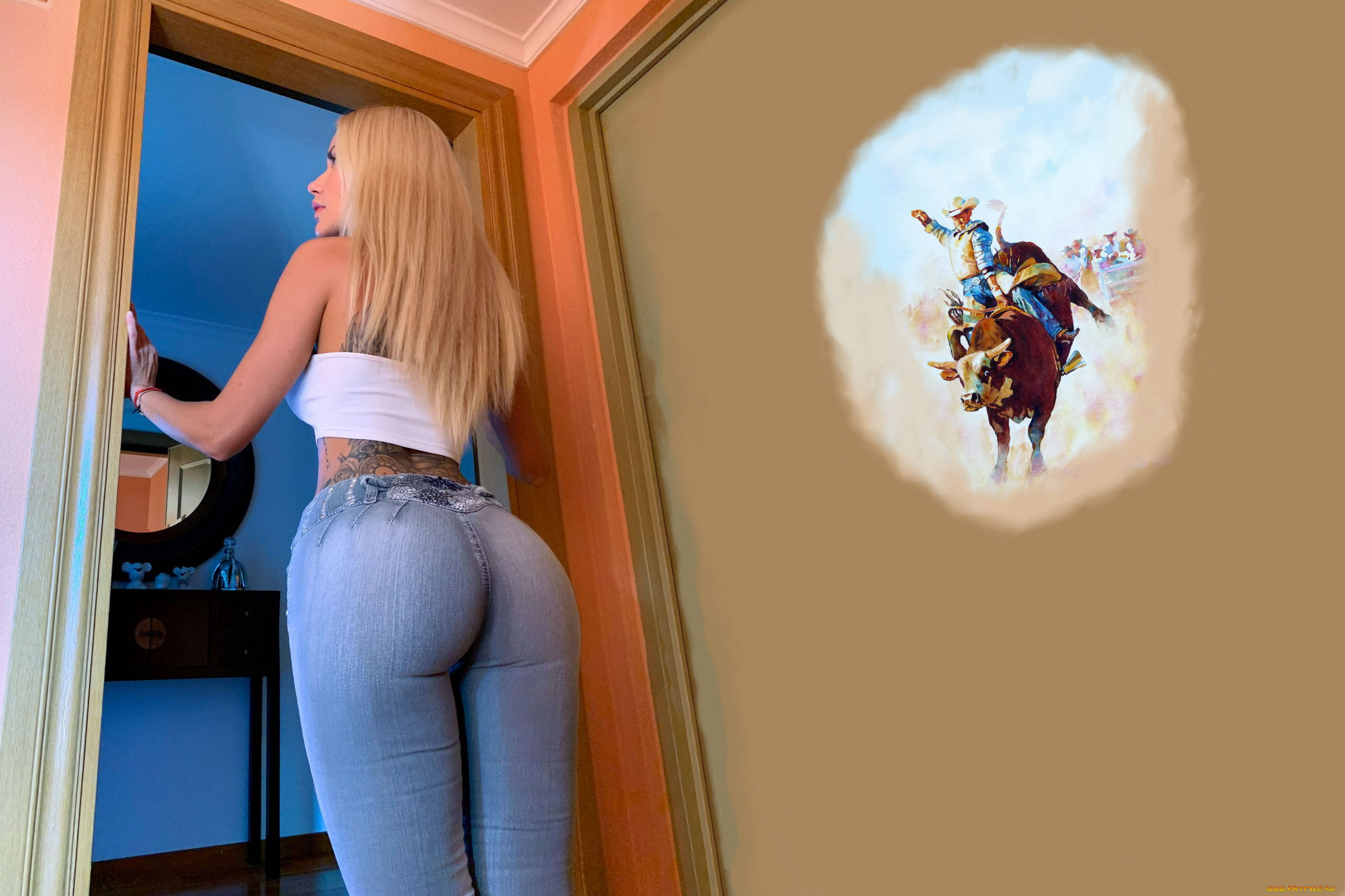 девушки, -, блондинки, , светловолосые, джинсы, топ, блондинка, mia, upper