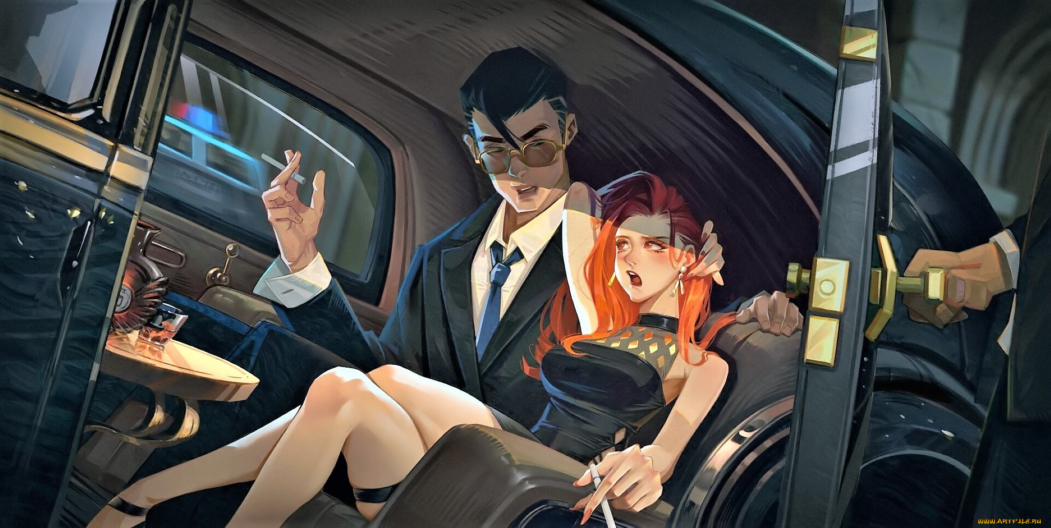 рисованное, люди, мужчина, женщина, машина, лимузи