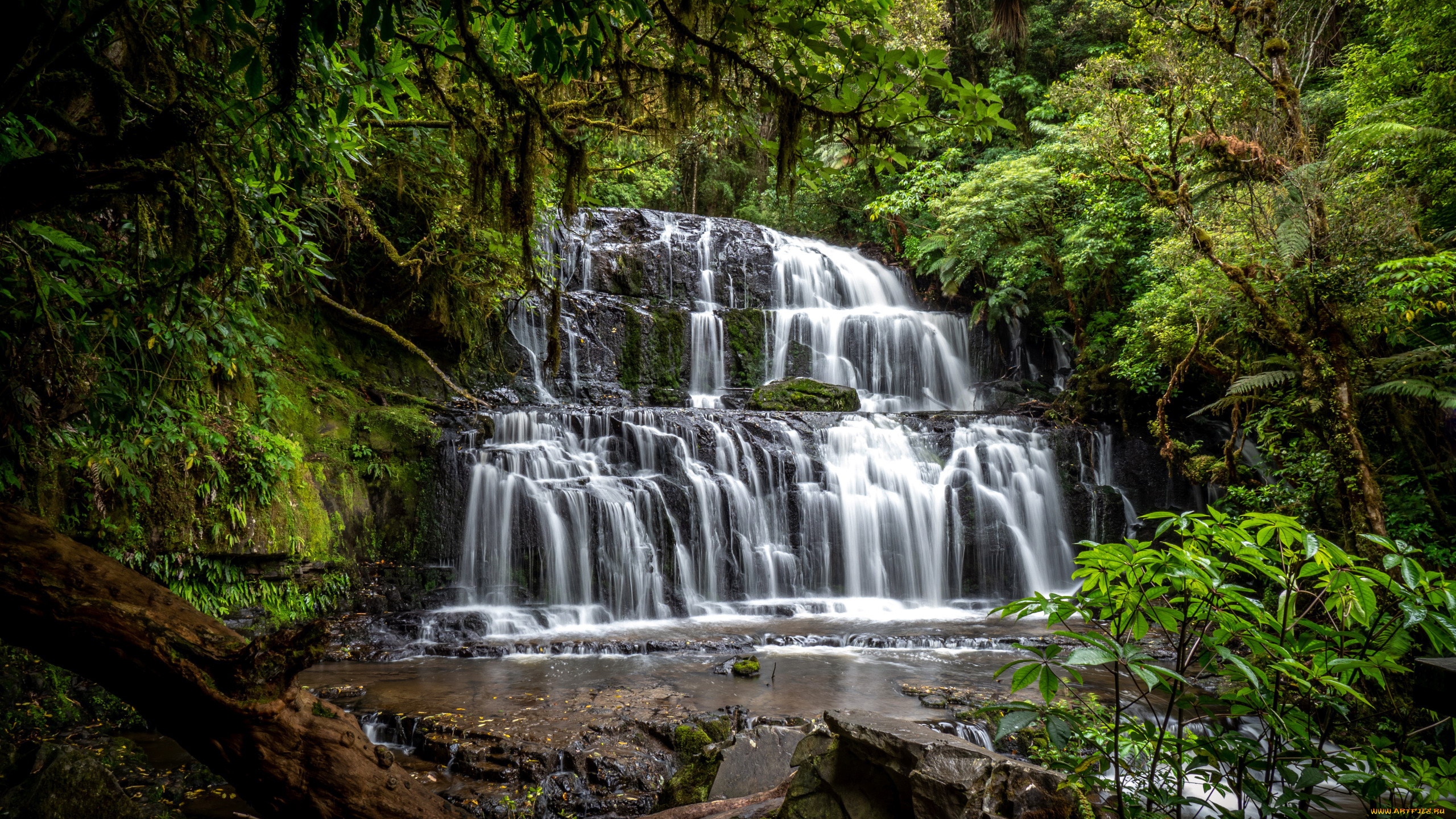 purakaunui, falls, new, zealand, природа, водопады, purakaunui, falls, new, zealand