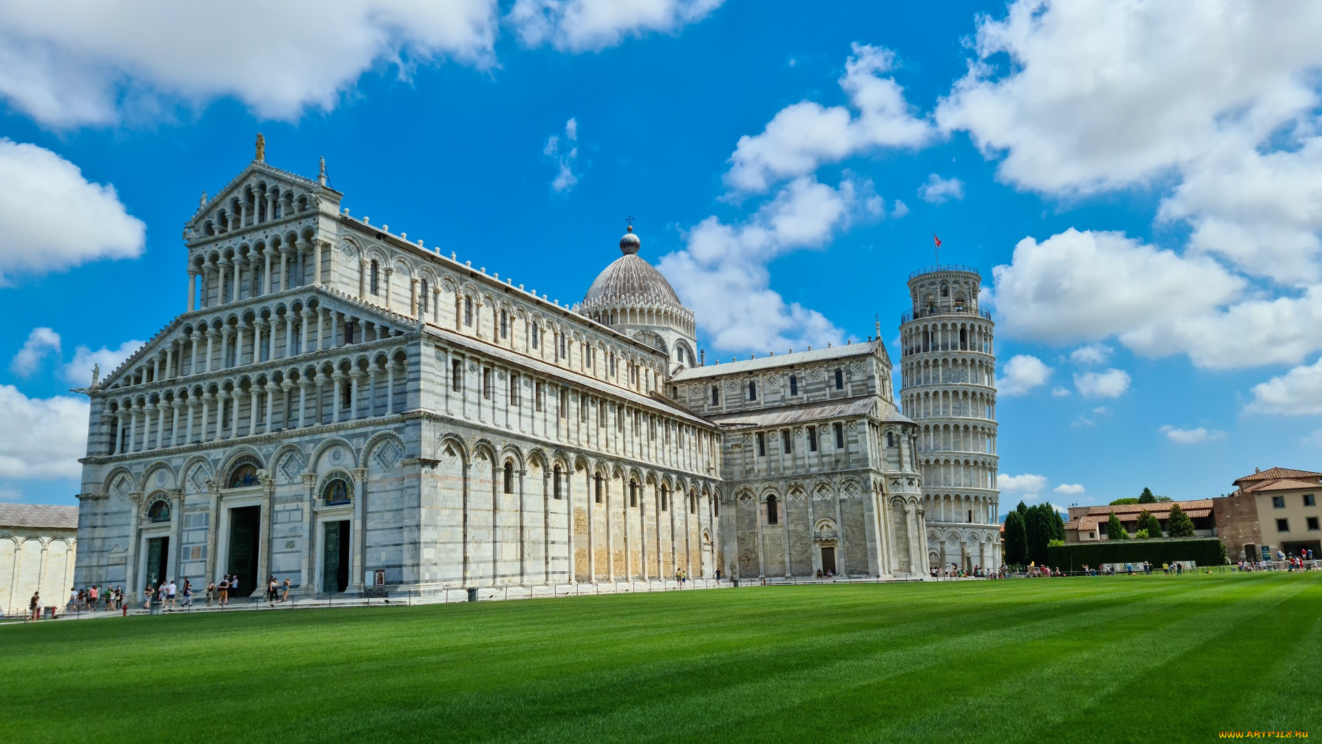 города, пиза, , италия, башня, лужайка