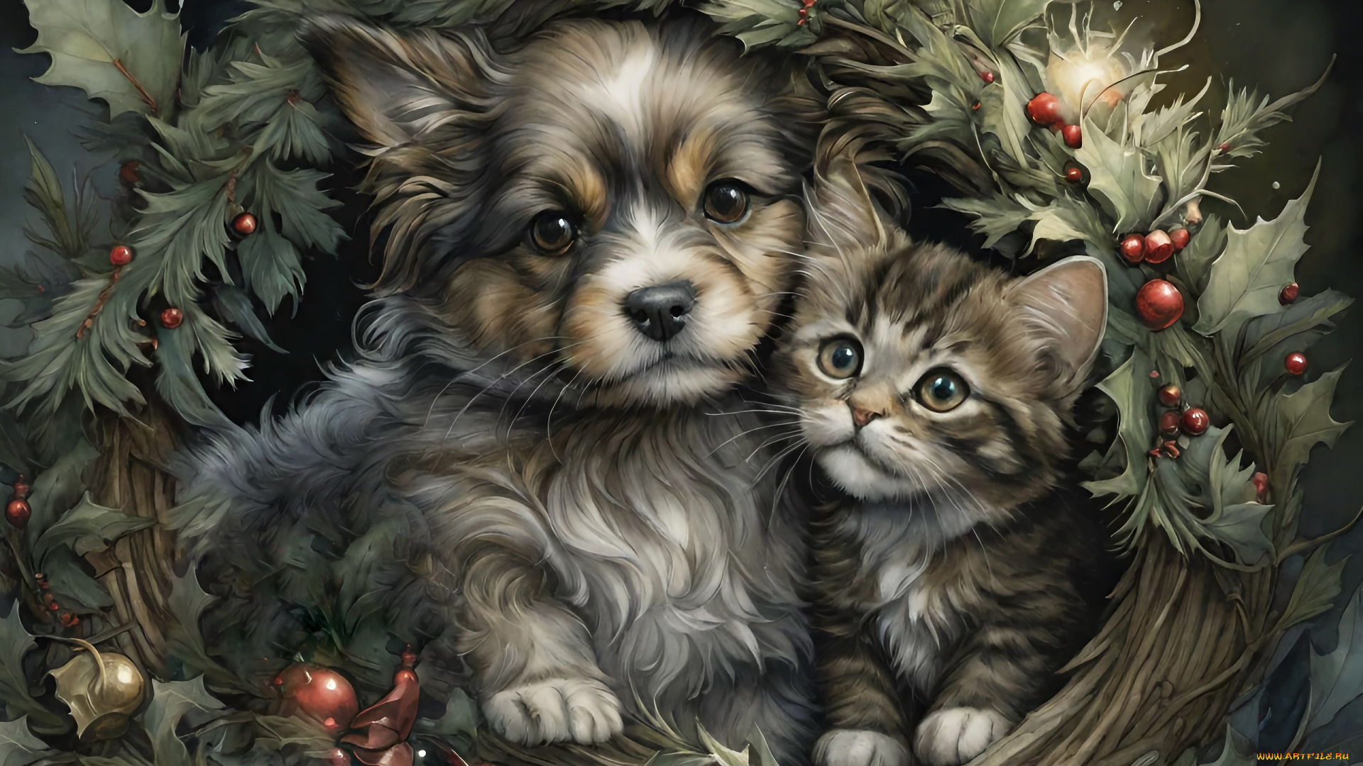 праздничные, -, разное, , новый, год, кот, кошка, собака