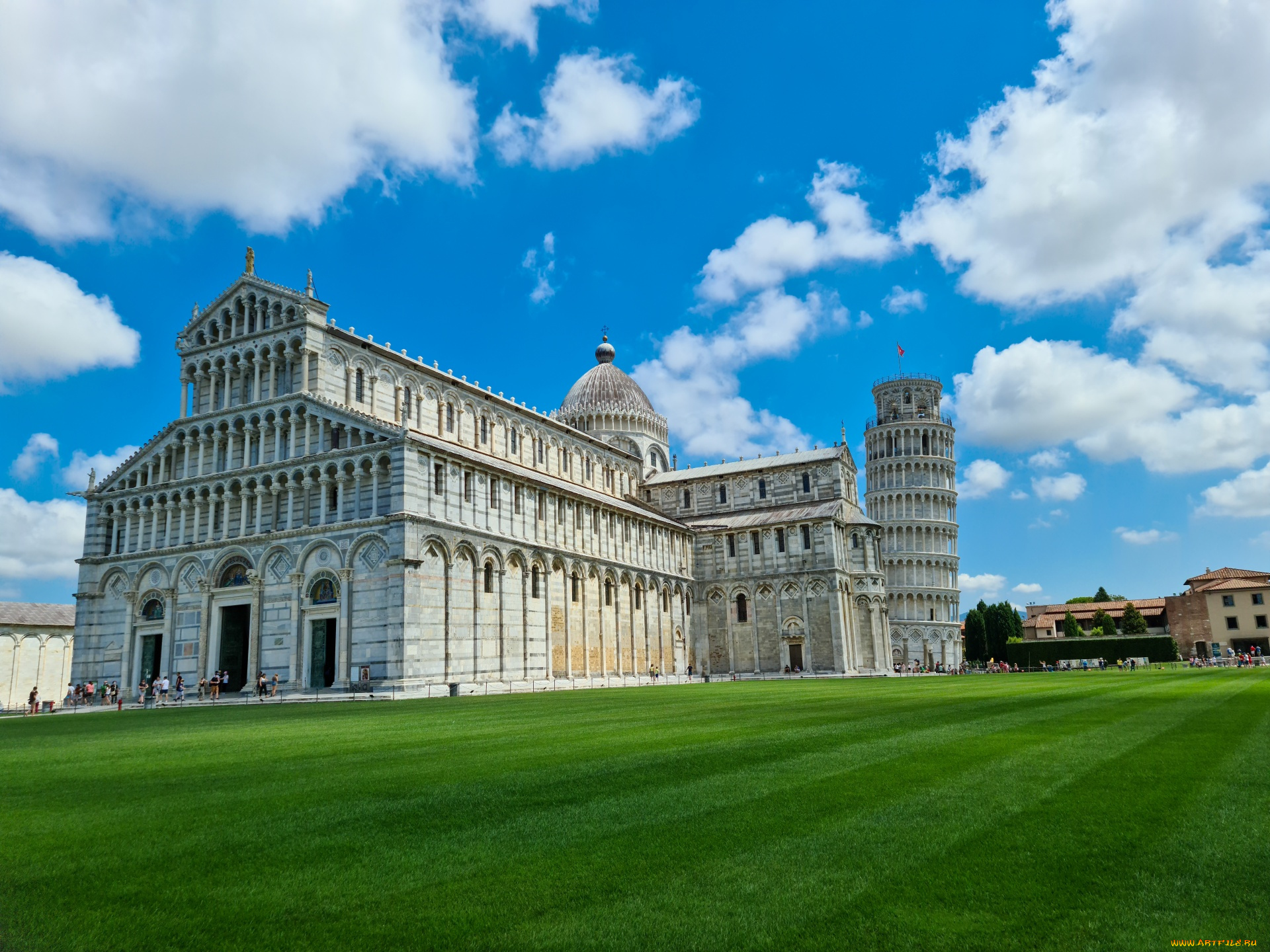 города, пиза, , италия, башня, лужайка