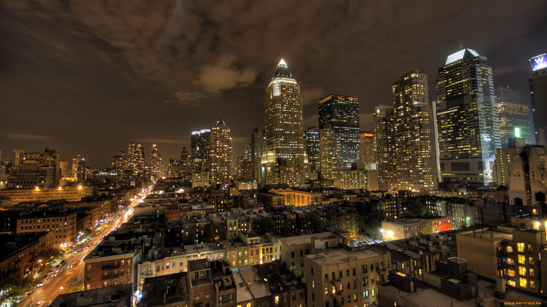 города, огни, ночного