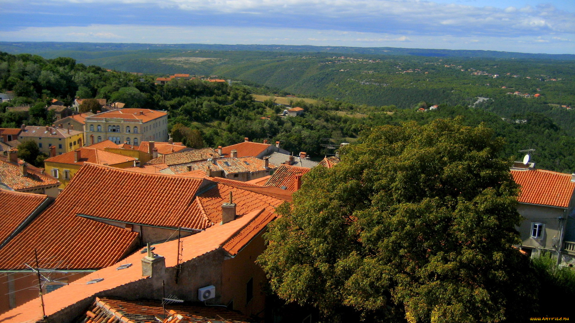 города, панорамы, город, крыши, холмы, панорама