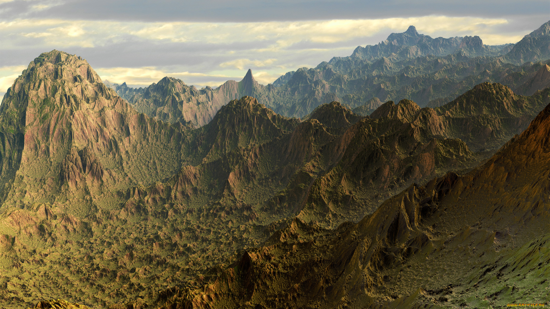 3д, графика, nature, landscape, природа, тучи, небо, скалы, горы, облака