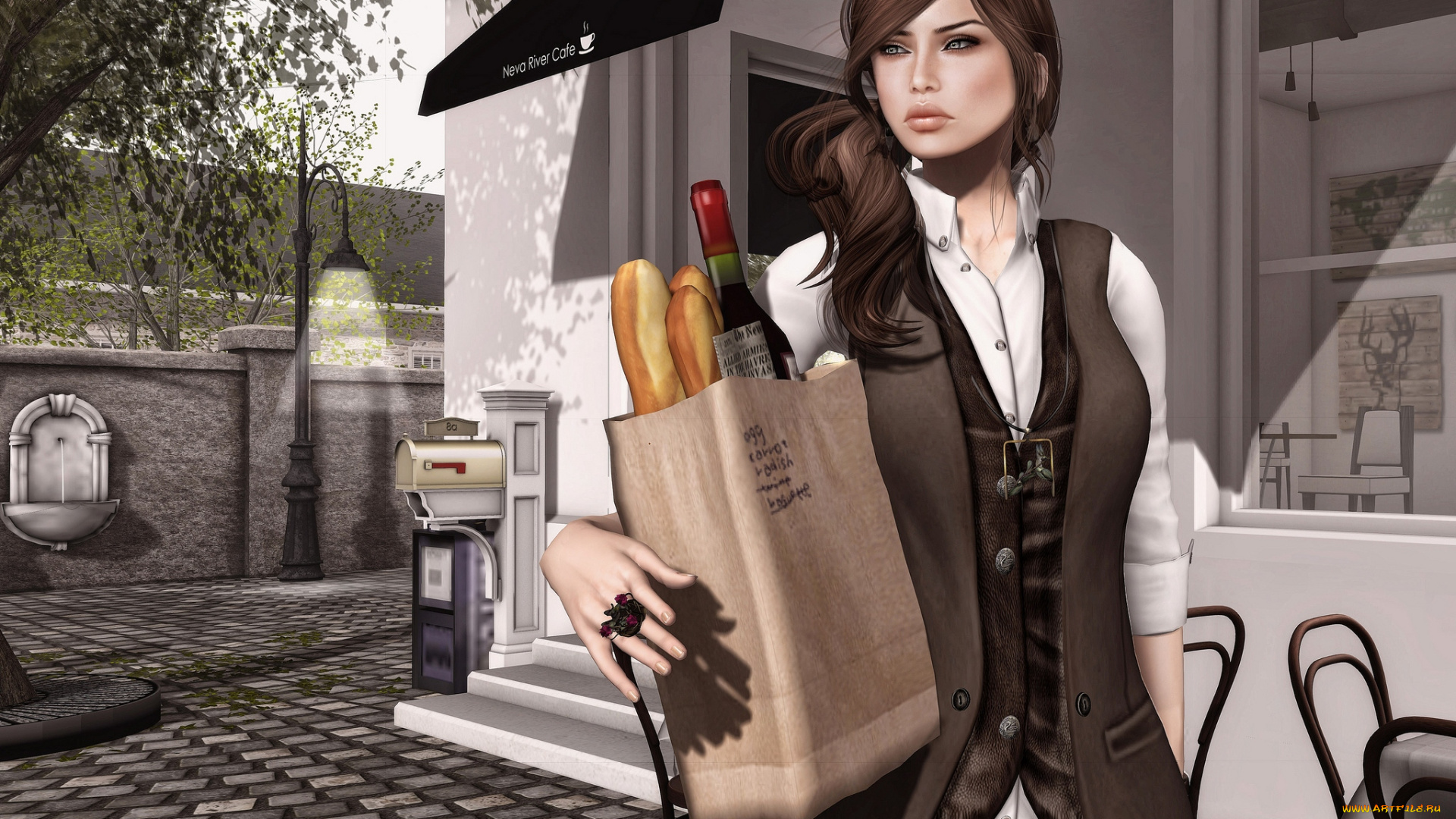 3д, графика, people, люди, девушка, покупки, улица