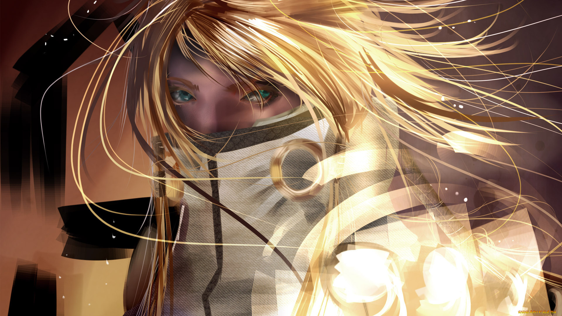 аниме, bleach, блич, арт, блондинка, аранкар, маска, халлибел, волосы, зелёные, глаза, девушка