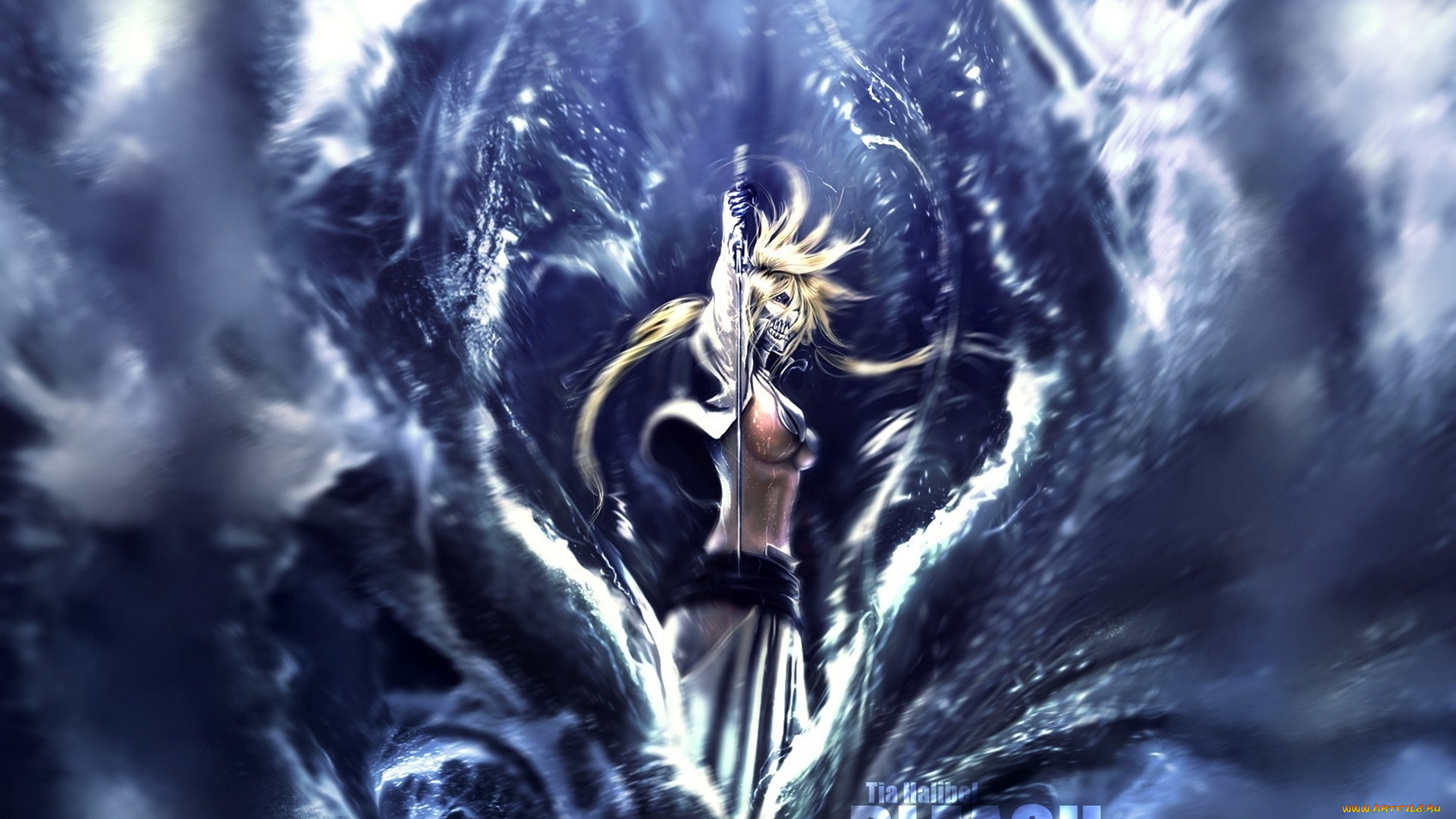 аниме, bleach, блондинка, халибел, занпакто, блич, девушка, брызги, вода, аранкар