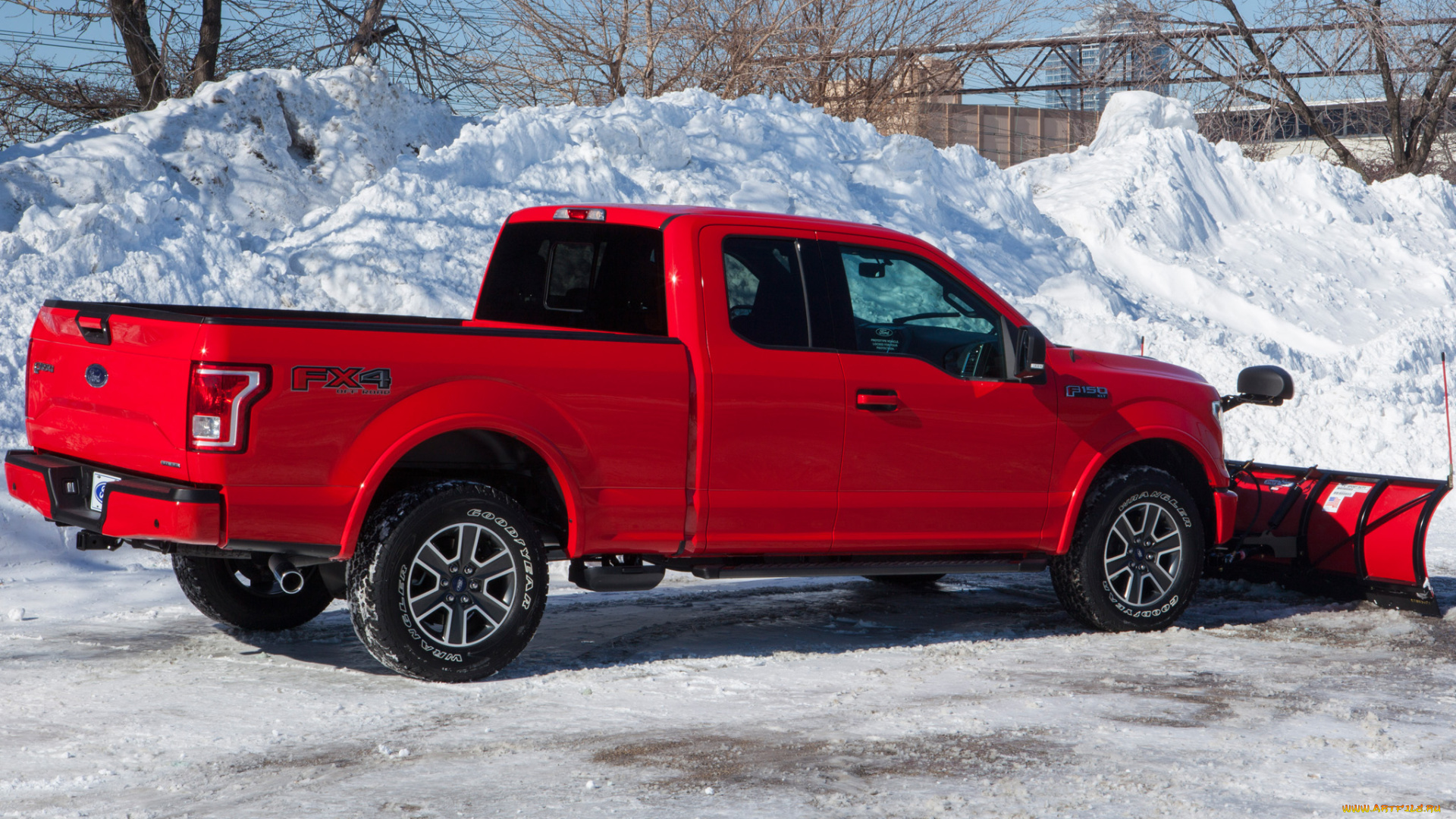 автомобили, ford, снег, красный, 2014, supercab, xlt, f-150