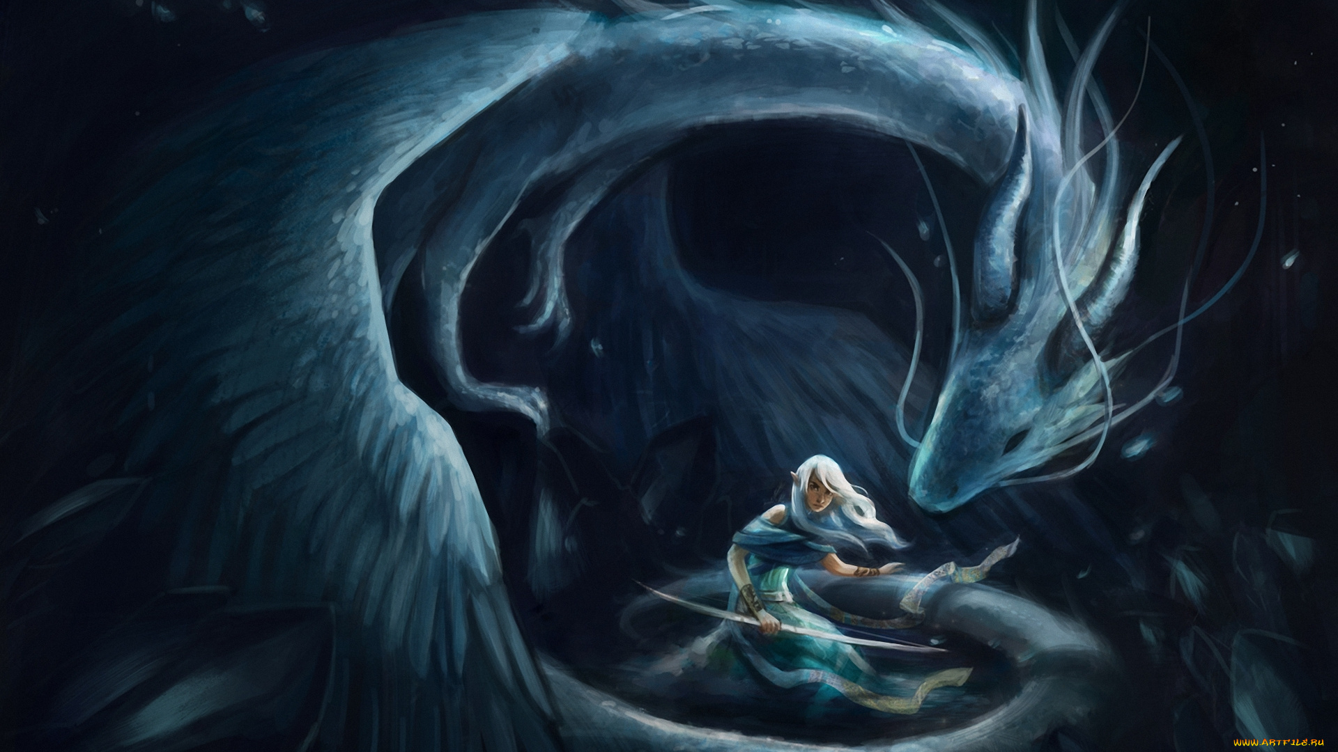 фэнтези, красавицы, и, чудовища, девушка, дракон, эльфийка, оружие