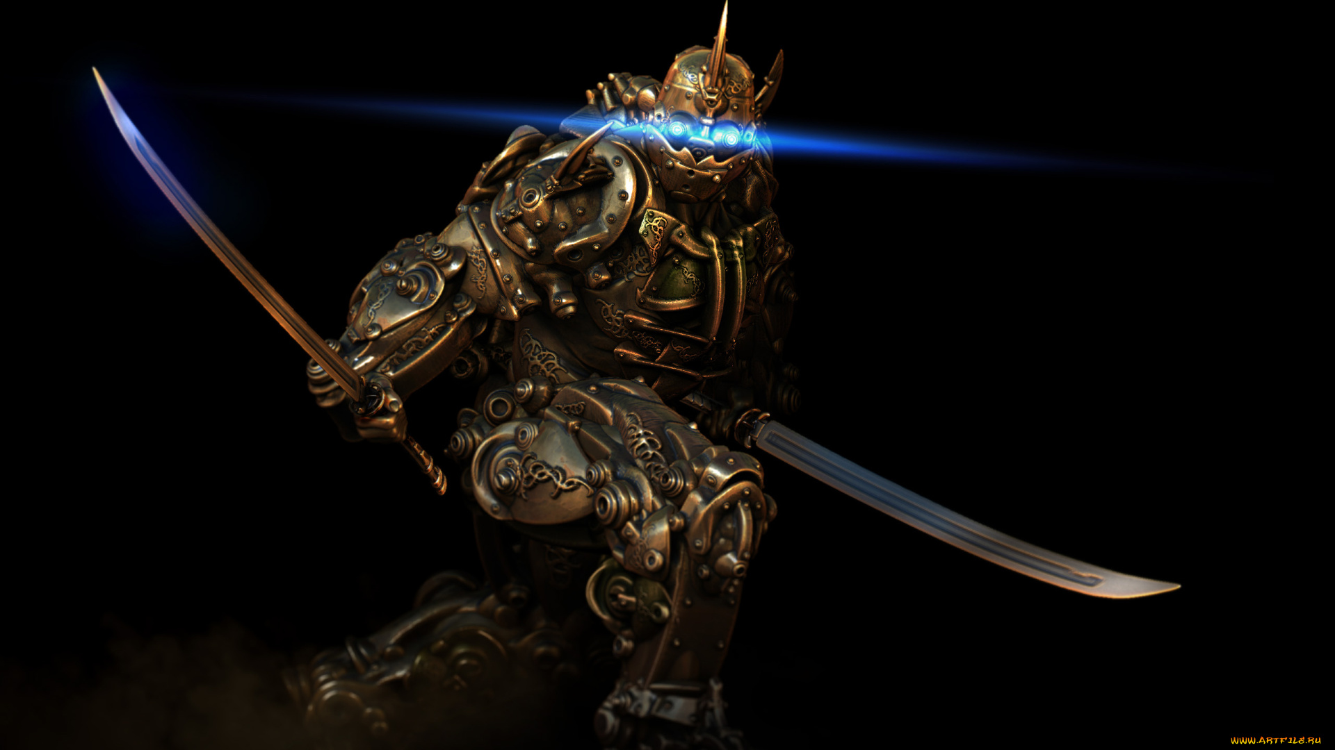 робот, фэнтези, роботы, , киборги, , механизмы, темный, фон, мечи