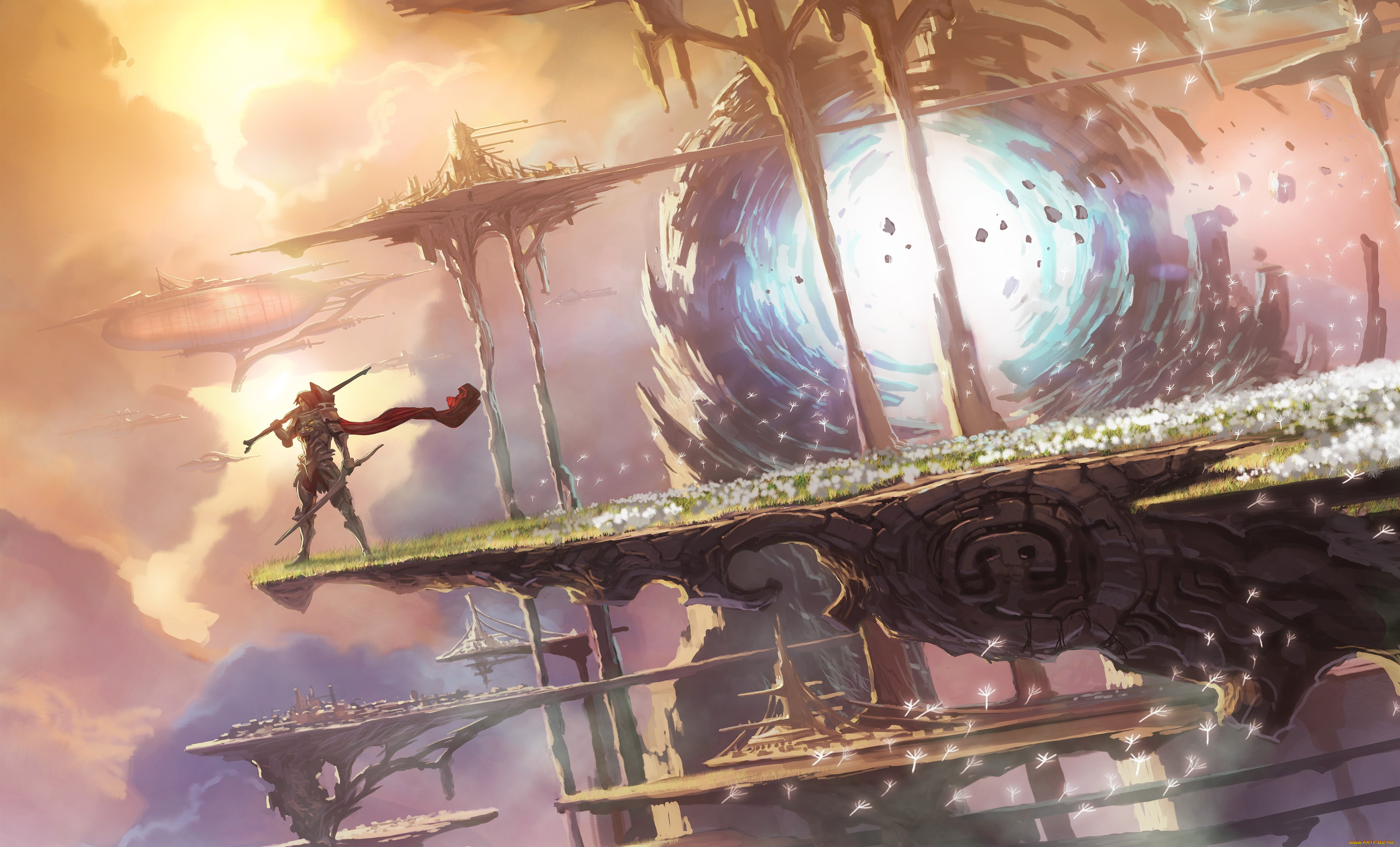 фэнтези, люди, иной, сооружения, воин, мир