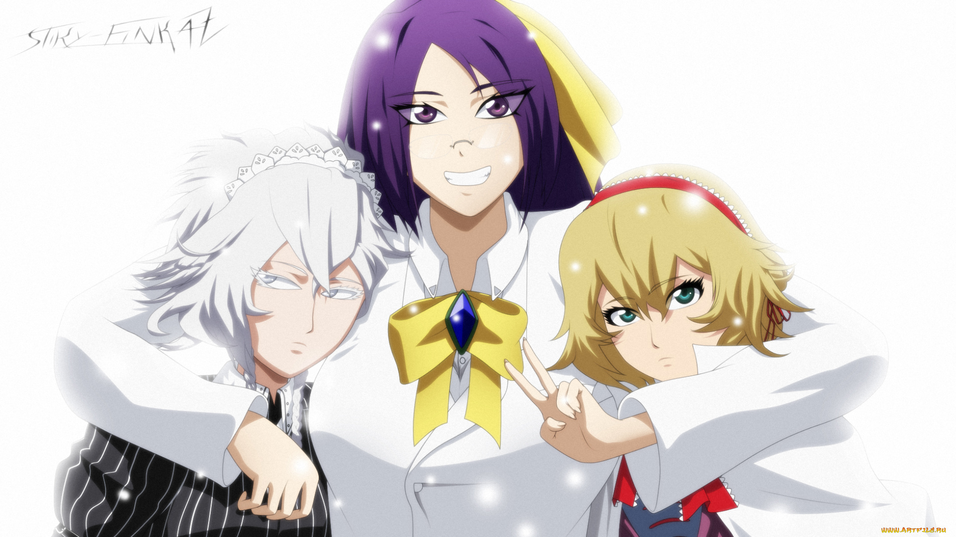 рисованное, -, , , аниме, девушки, фон, взгляд