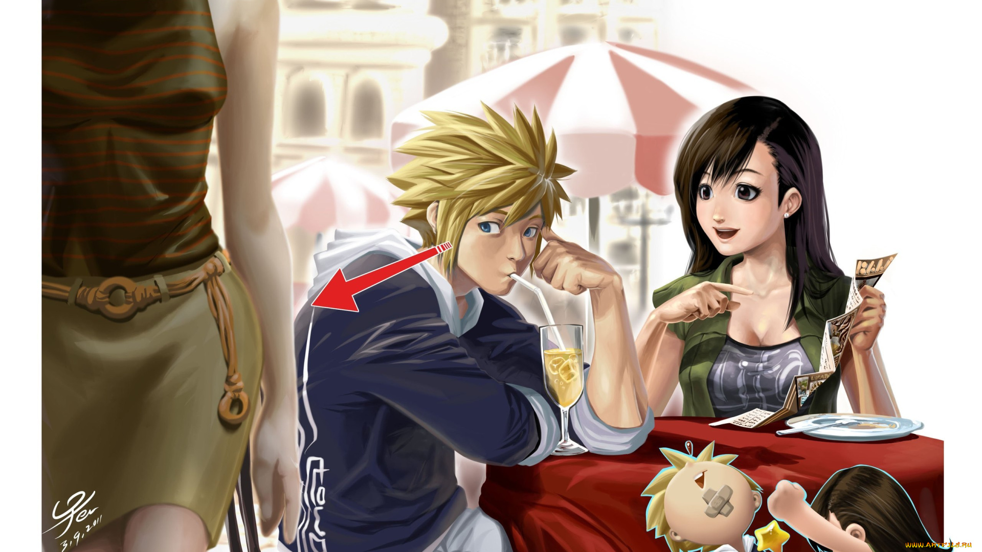 рисованное, -, , , аниме, финалка, final, fantasy, тифа, клауд, тifa, claud, аниме, арт