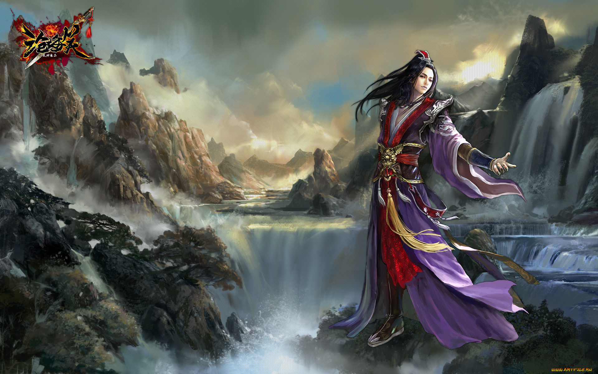 видео, игры, ~~~другое~~~, игра, аниме, арт, китай, пейзаж, кимоно, горы, туман, облака