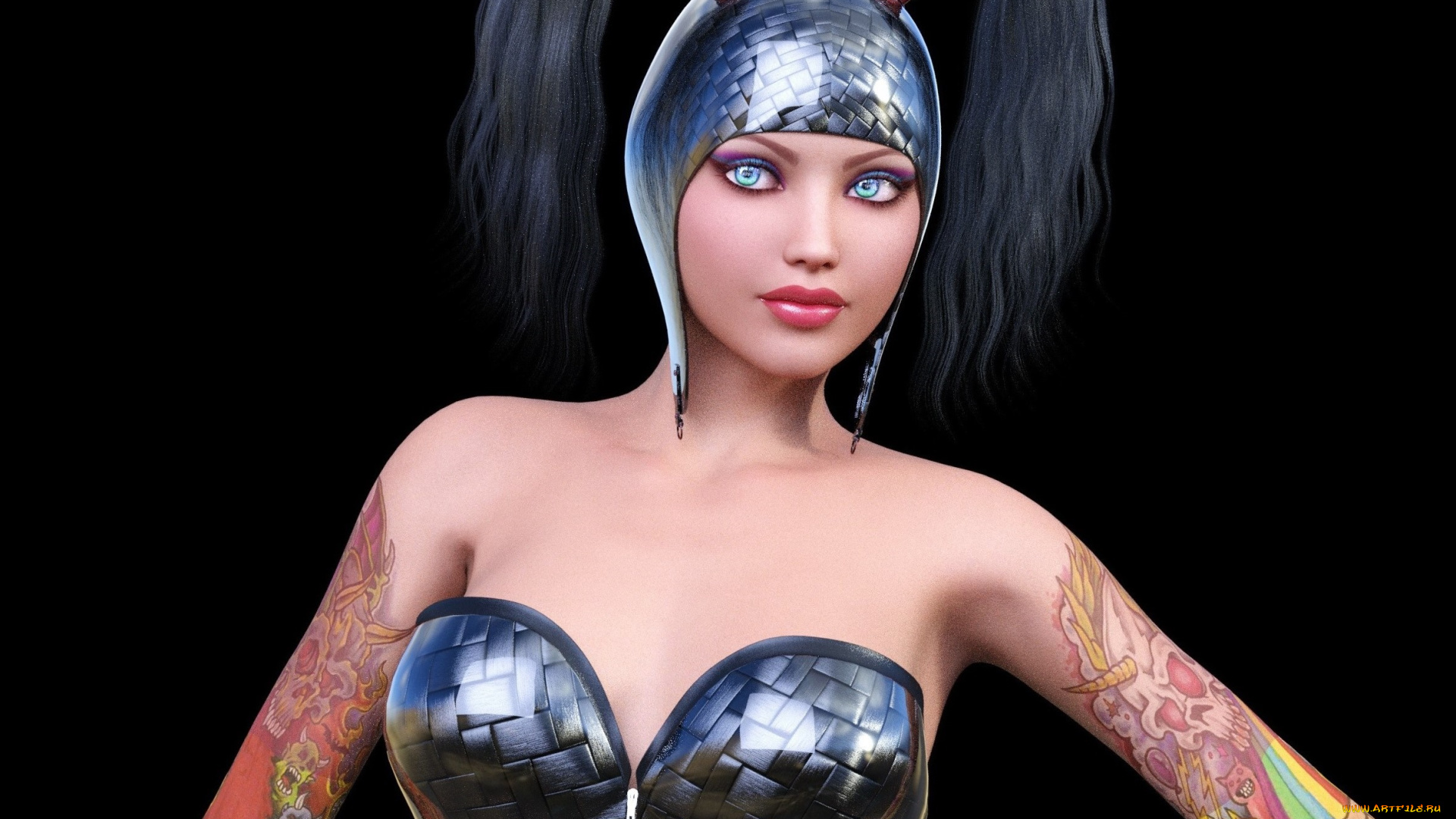 3д, графика, фантазия, , fantasy, тату, фон, взгляд, девушка