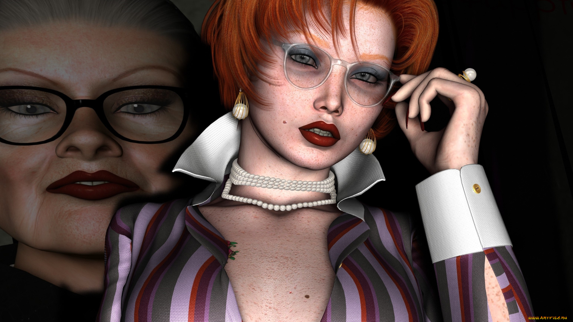 3д, графика, люди, , people, девушка, взгляд, фон, рыжая