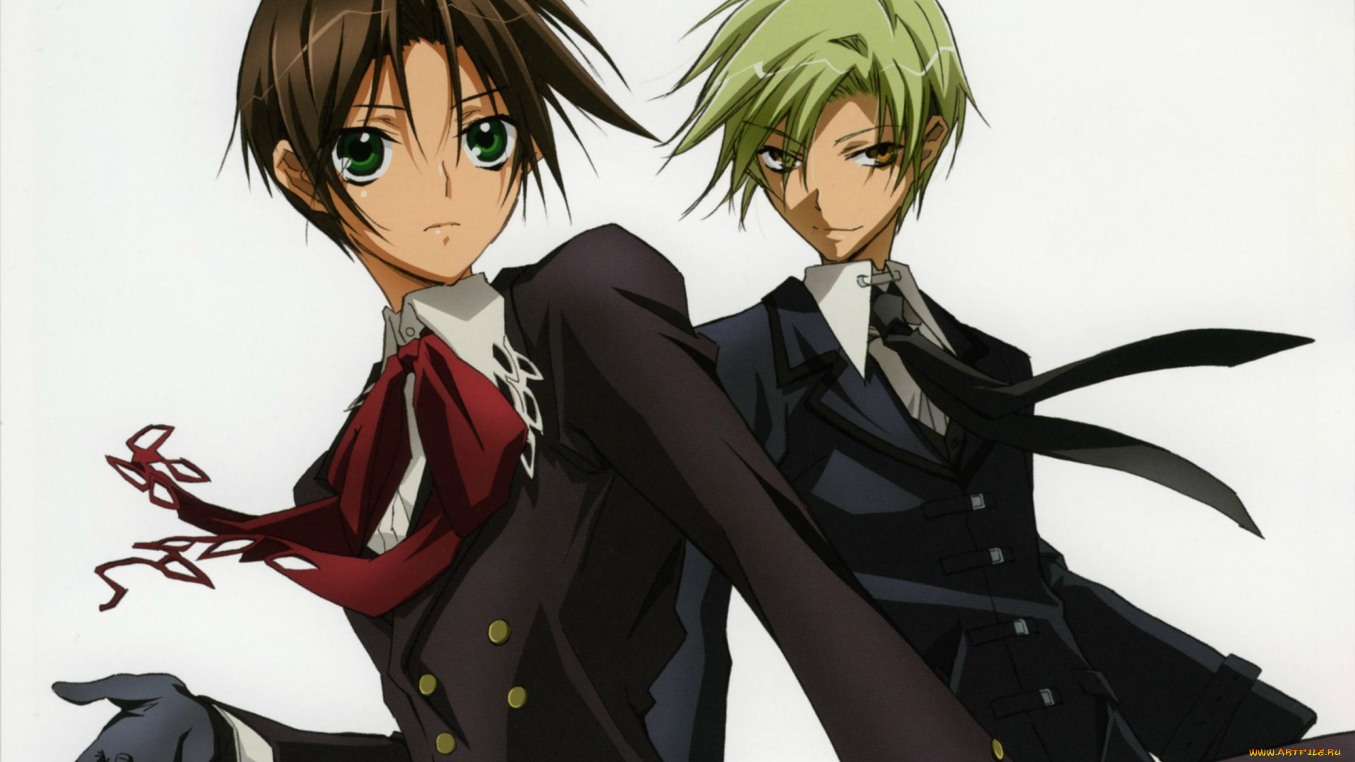 аниме, 07, ghost, 07-ghost, art, yuki, amemiya, двое, парни, зеленые, глаза, пальто, галстук