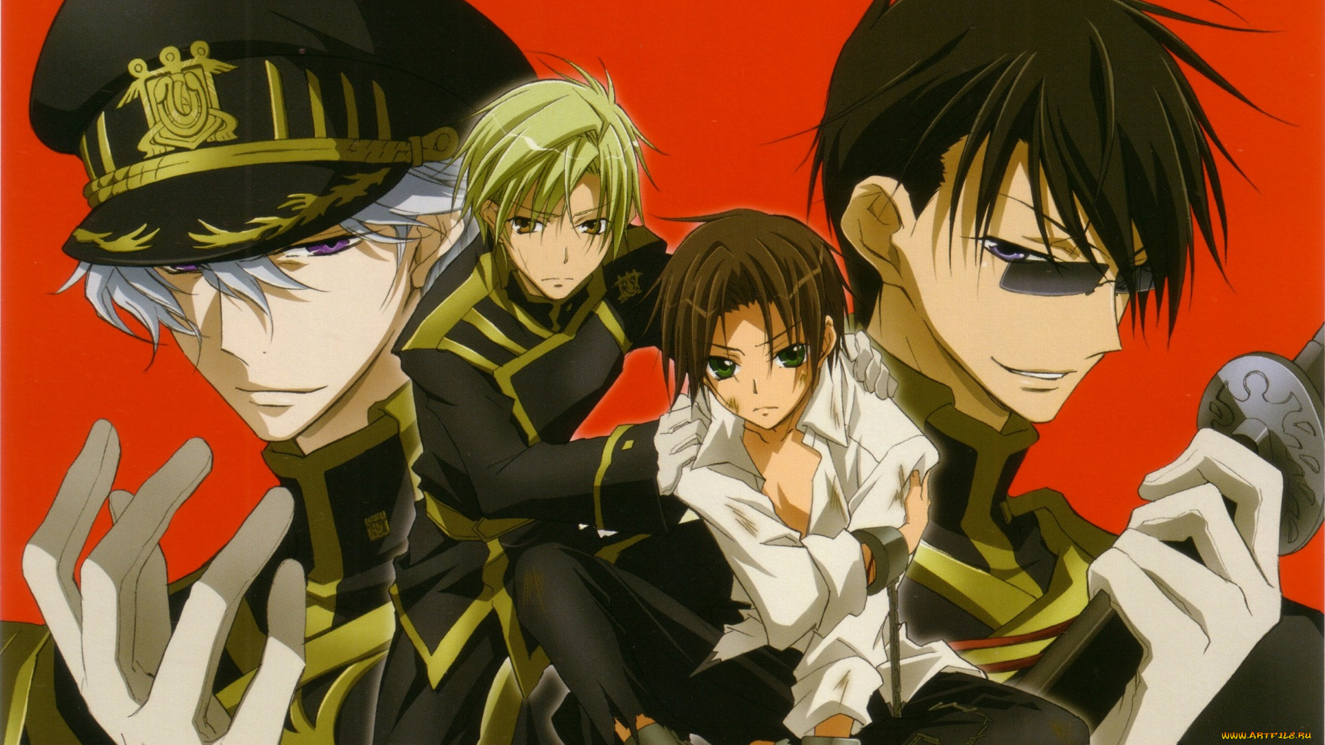 аниме, 07, ghost, art, yuki, amemiya, 07-ghost, teita, klein, mikase, ayanami, седьмой, дух, военная, форма, фуражка, катана, очки, цепи