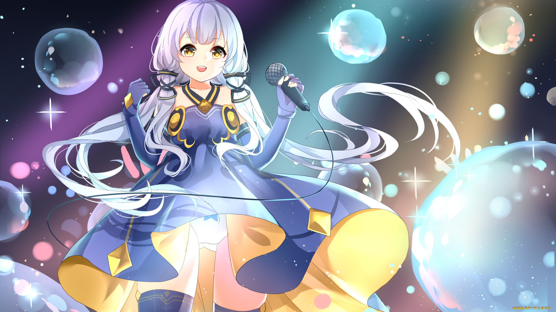 аниме, vocaloid, микрофон, фон, взгляд, девушка