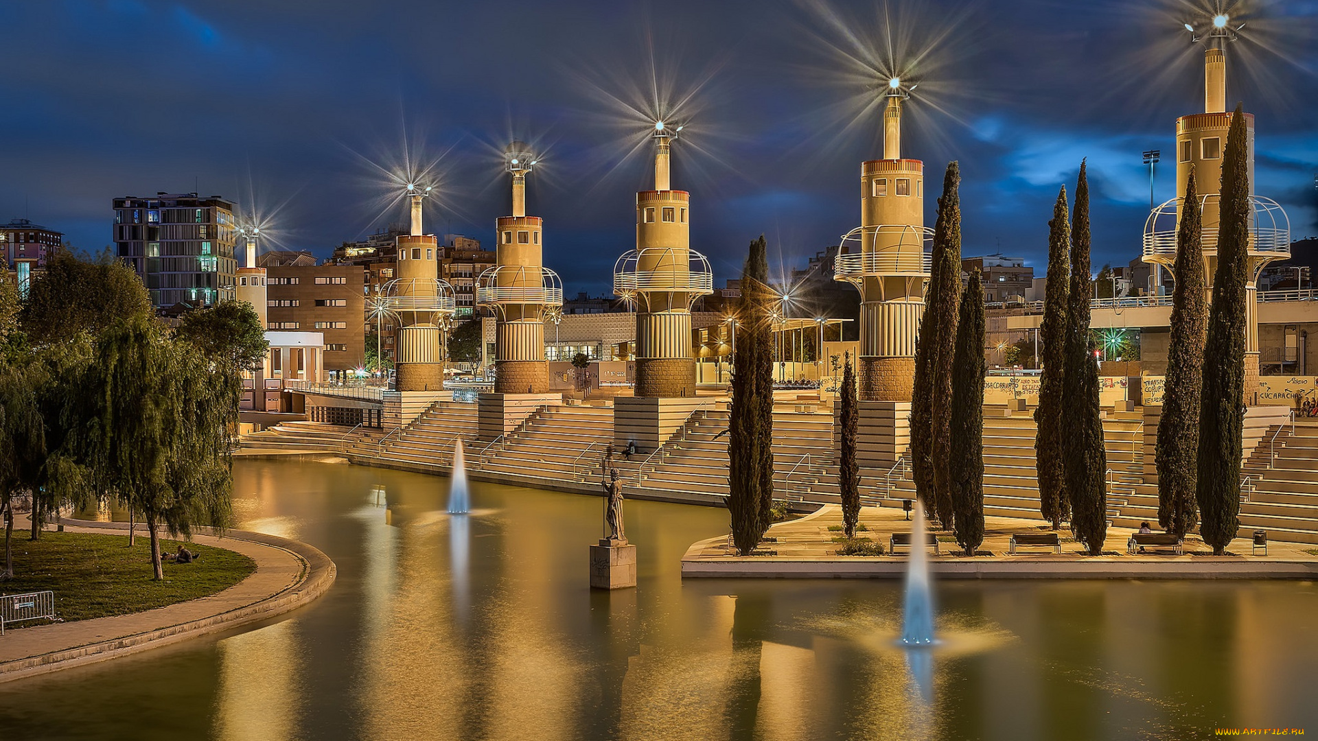 barcelona, города, барселона, , испания, огни, ночь