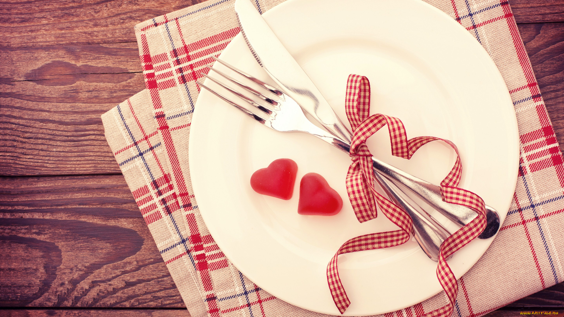 праздничные, сервировка, valentines, day, knife, нож, вилка, бант, сердце