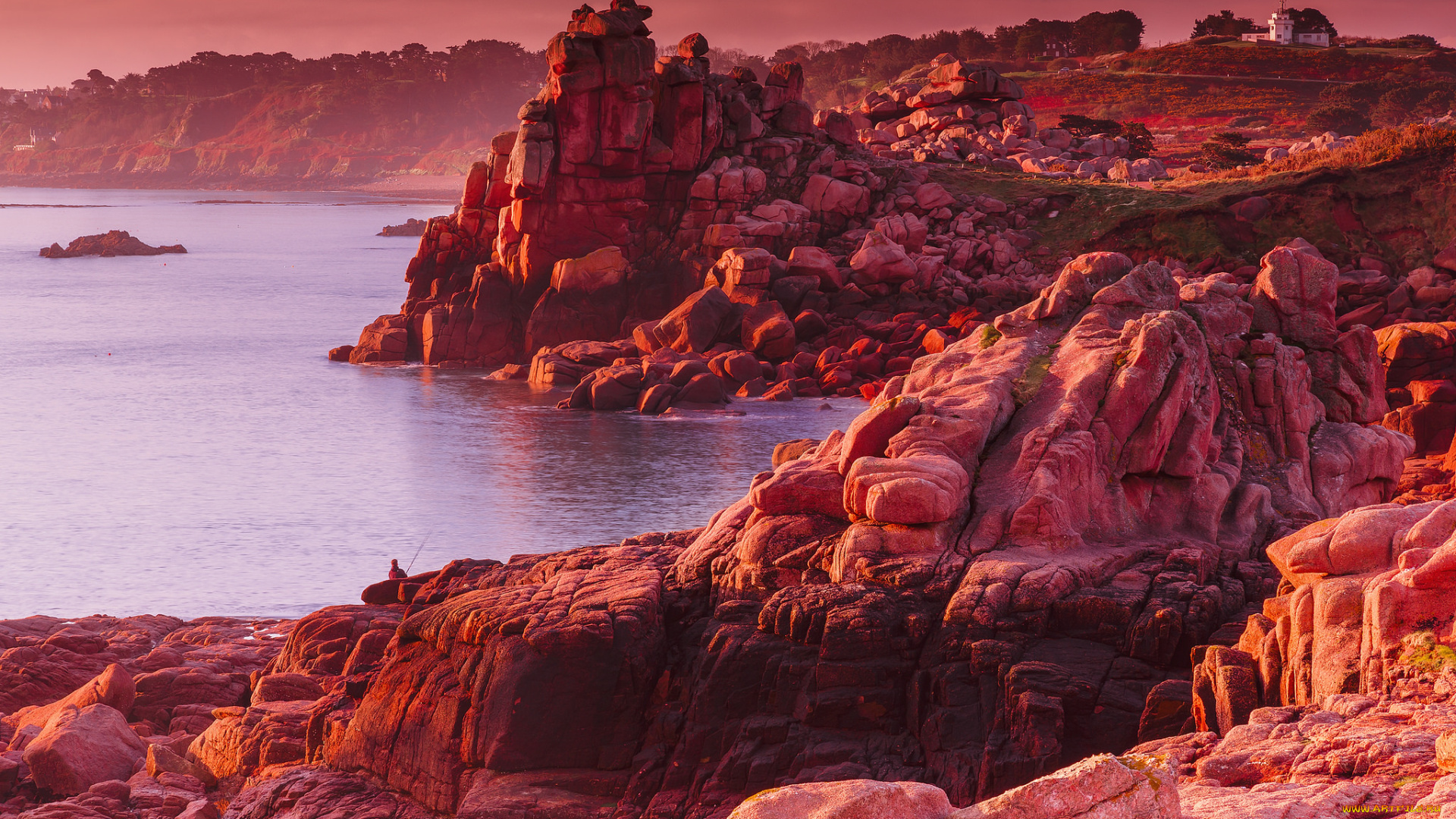 природа, побережье, дом, скалы, море, небо