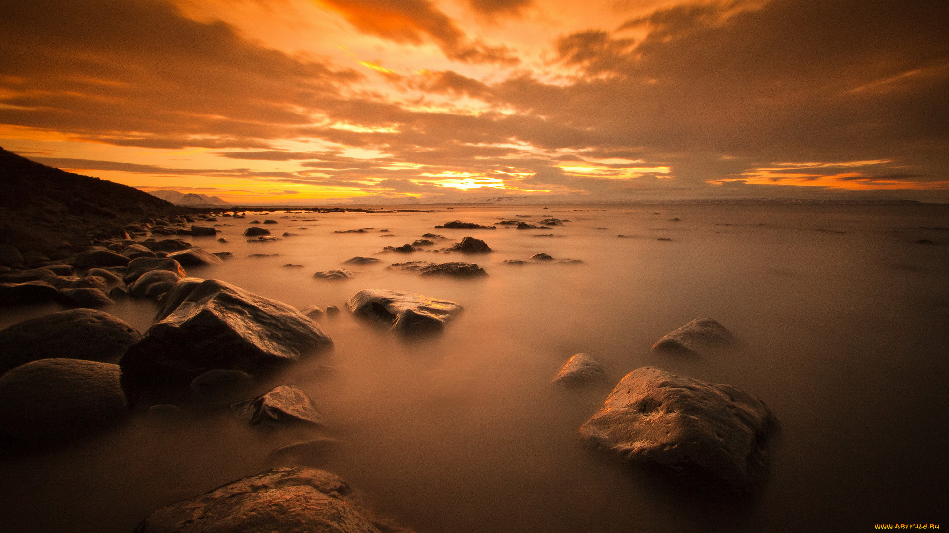 природа, побережье, пейзаж, море, ночь