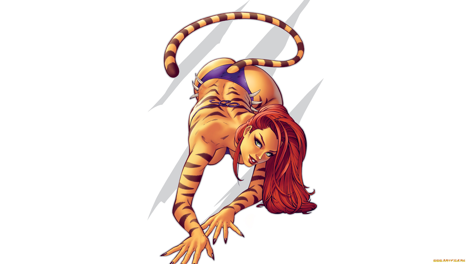 рисованное, комиксы, взгляд, существо, хвост, фон, девушка