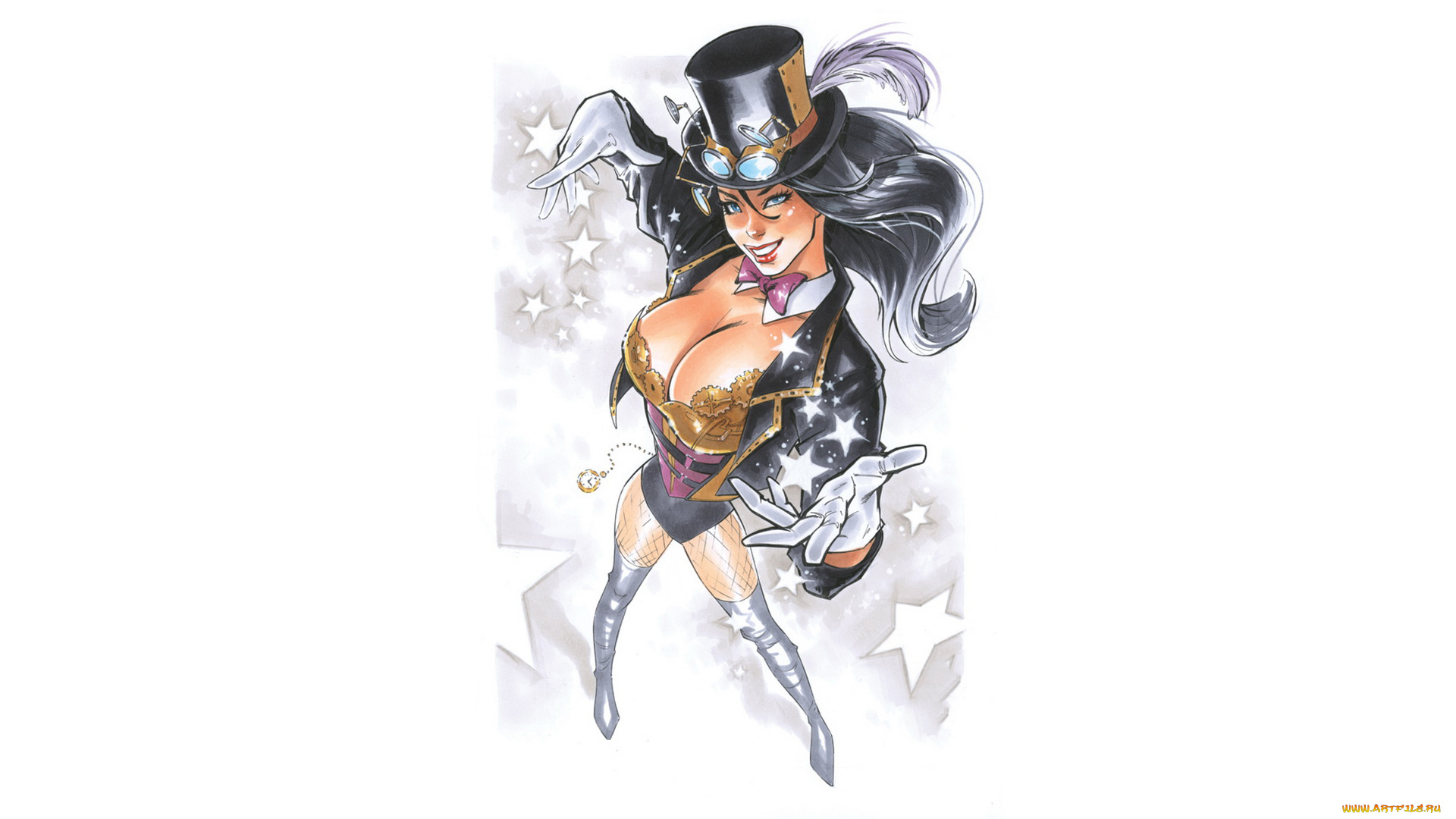 рисованное, люди, фон, девушка, цилиндр, улыбка, взгляд