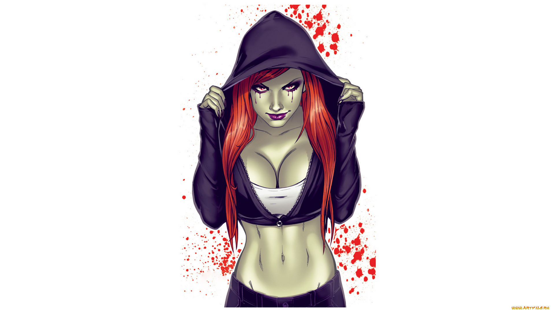 рисованное, люди, капюшон, девушка, взгляд, фон