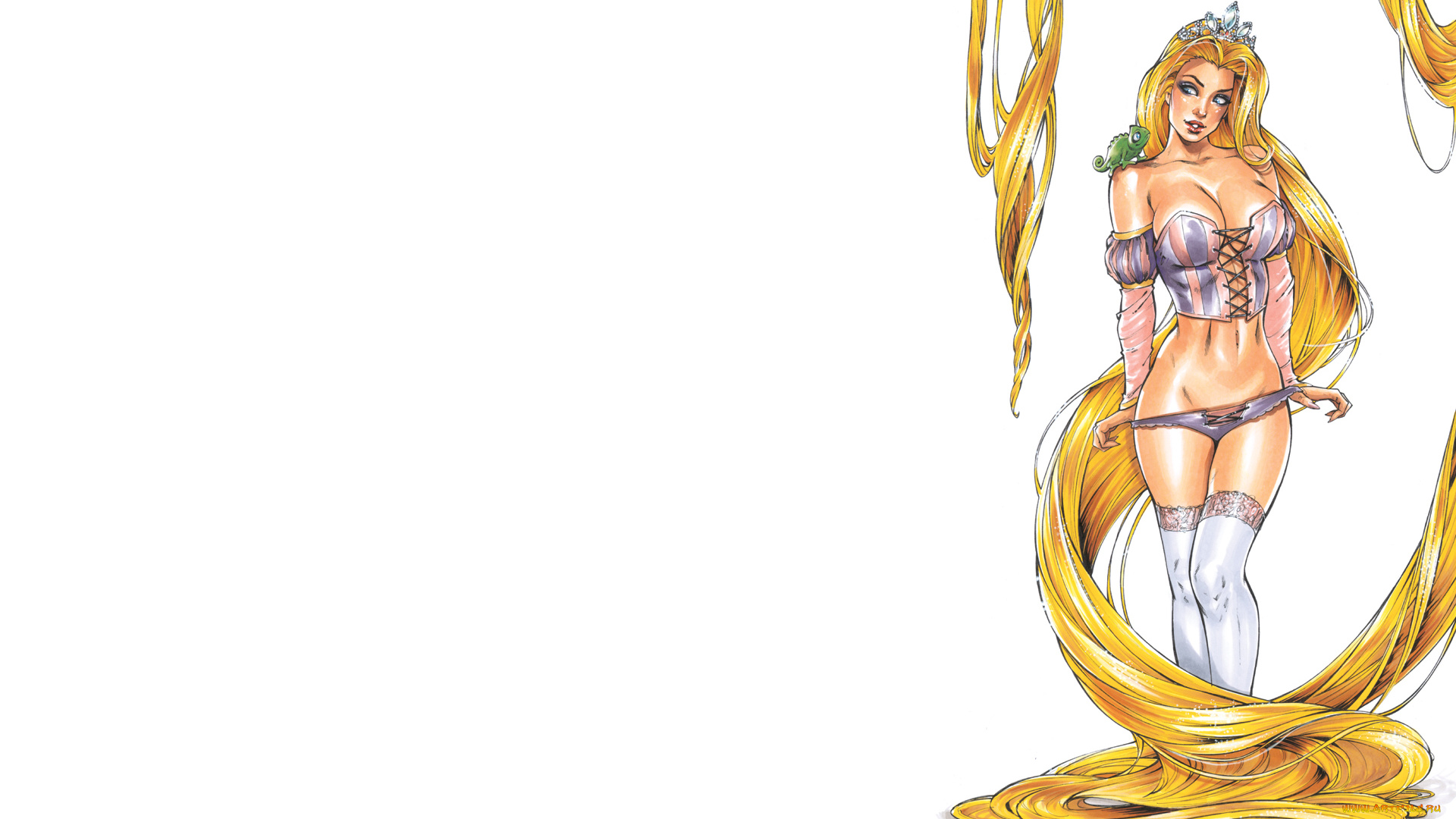 рисованное, люди, корсет, взгляд, фон, девушка, рапунцель