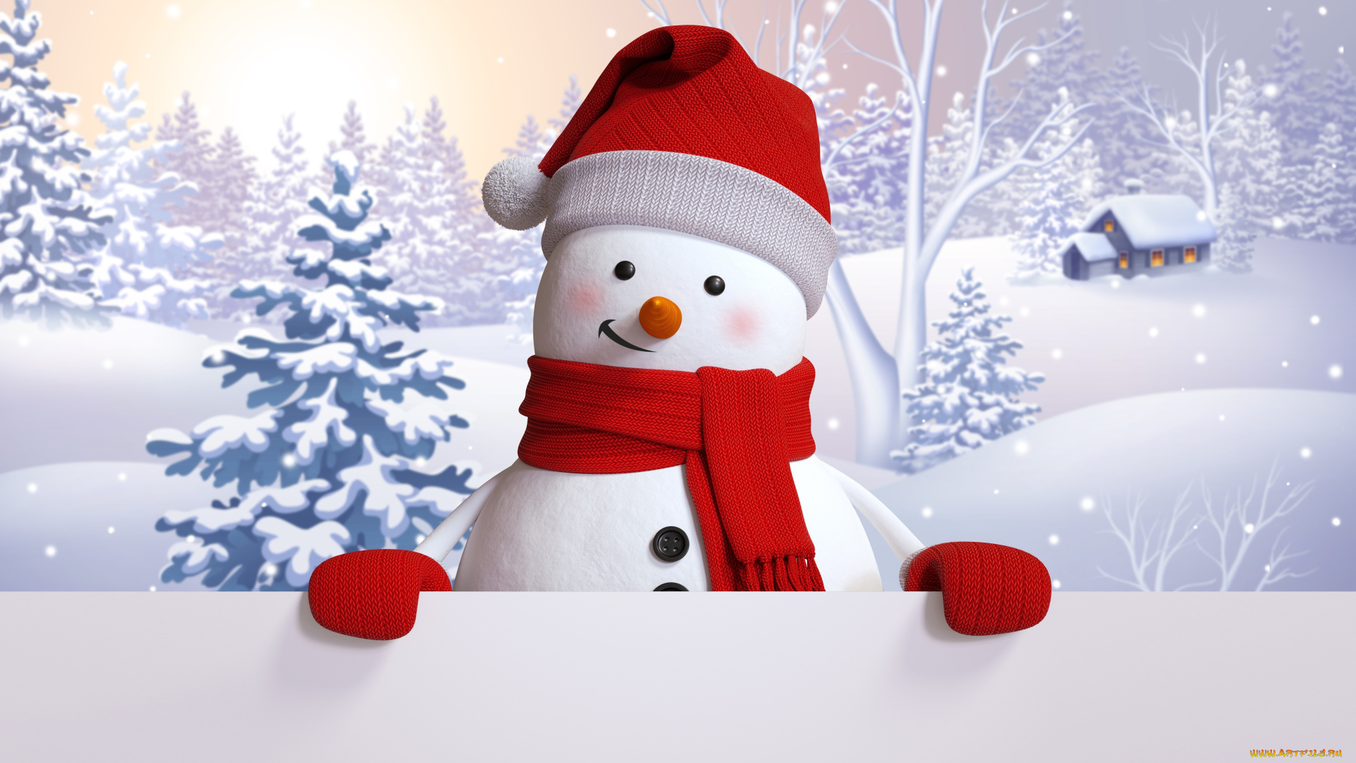 рисованное, праздники, снег, зима, снеговик