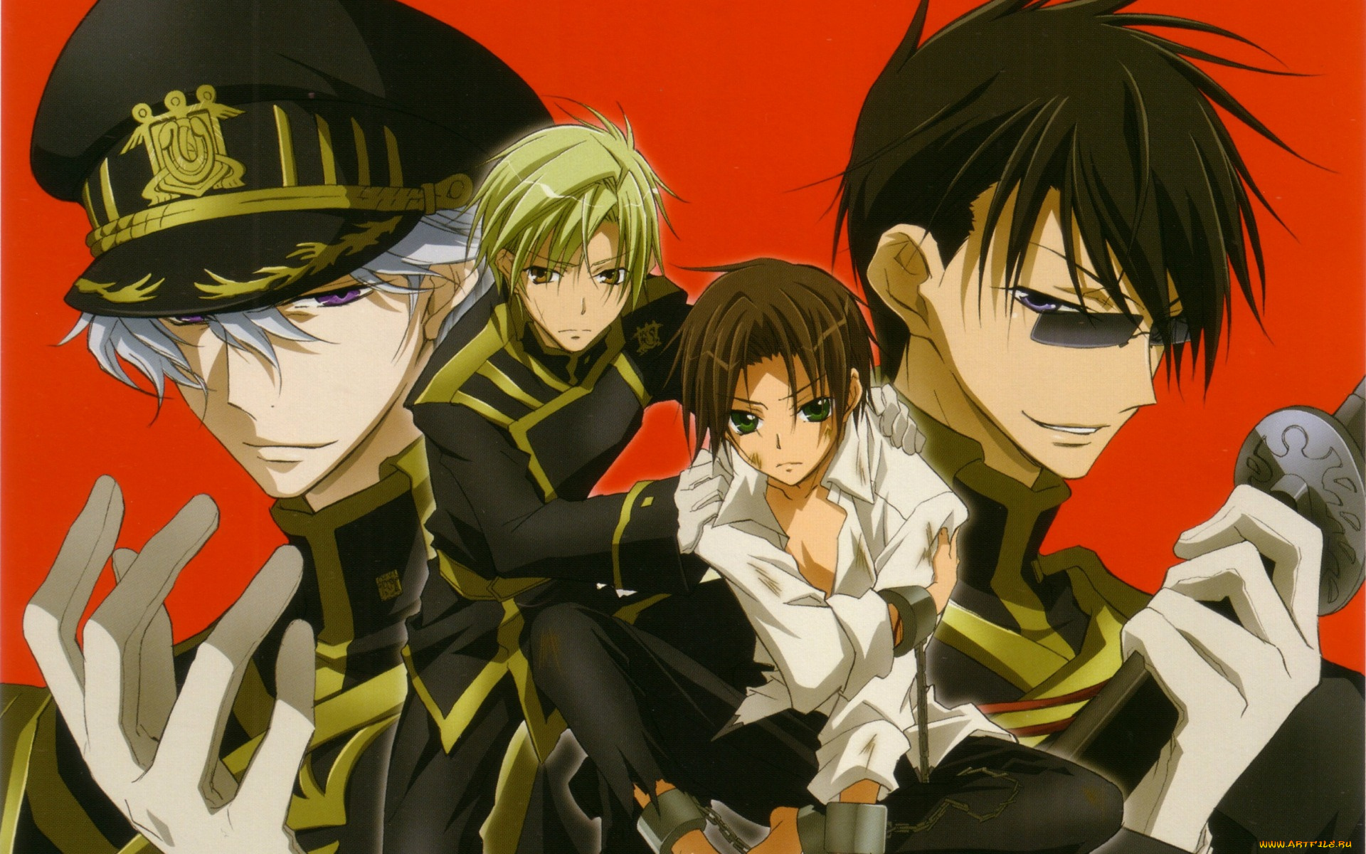 аниме, 07, ghost, art, yuki, amemiya, 07-ghost, teita, klein, mikase, ayanami, седьмой, дух, военная, форма, фуражка, катана, очки, цепи