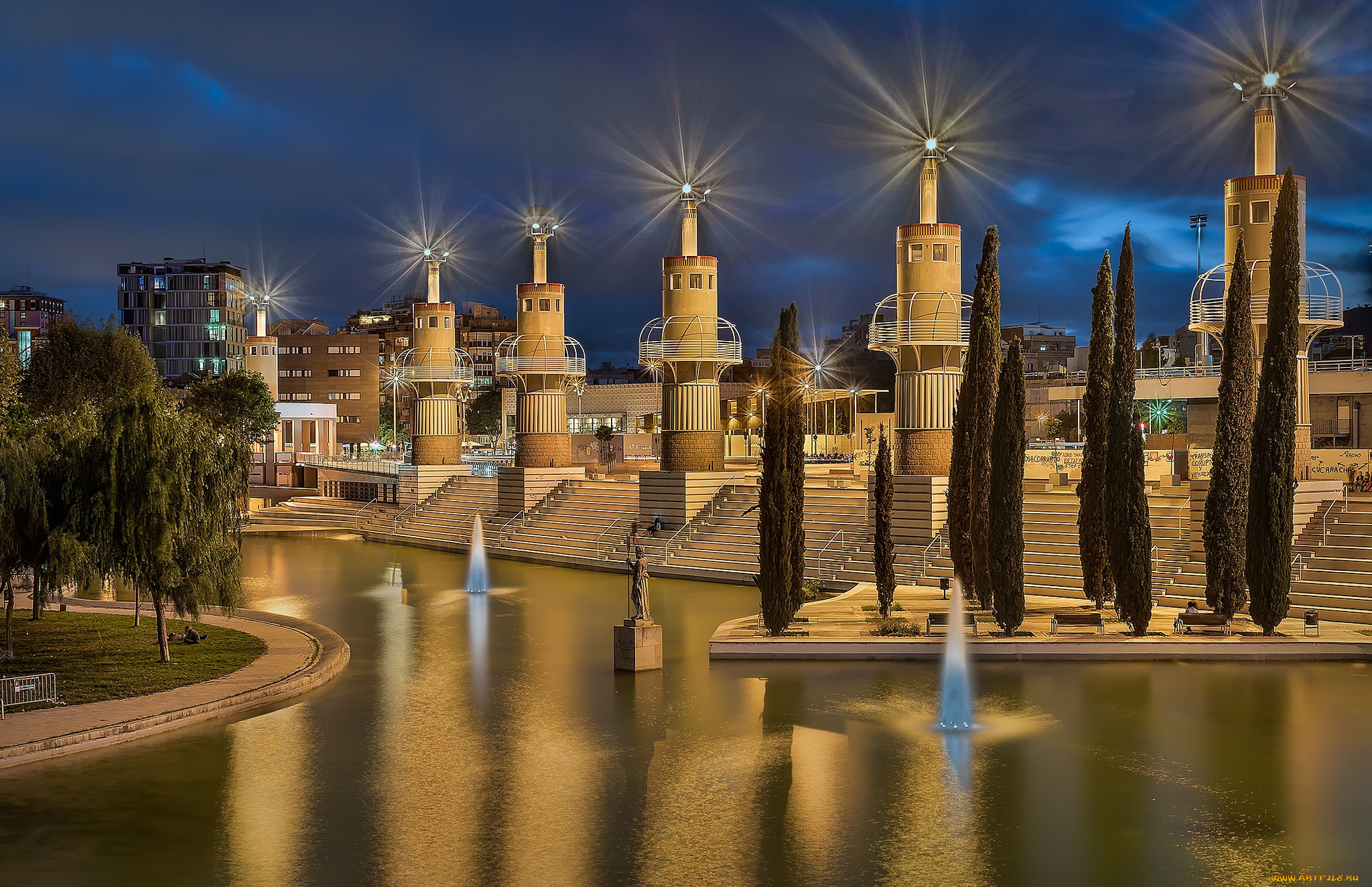 barcelona, города, барселона, , испания, огни, ночь