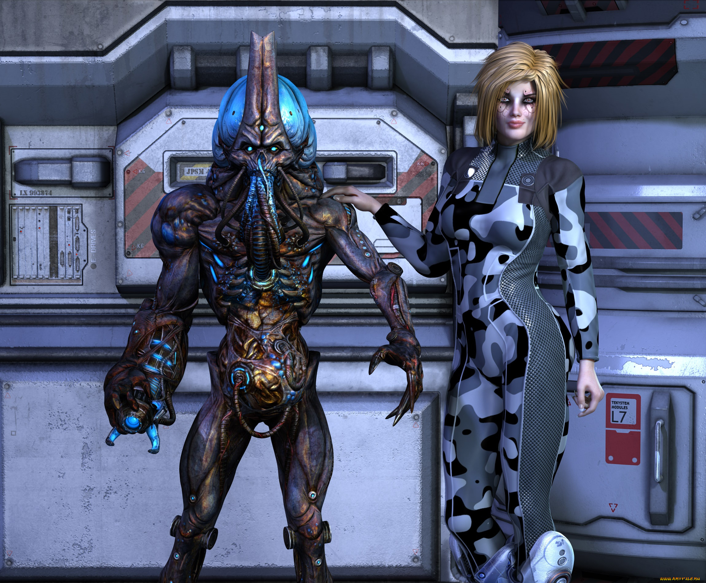 3д, графика, фантазия, , fantasy, девушка, существо, фон, взгляд