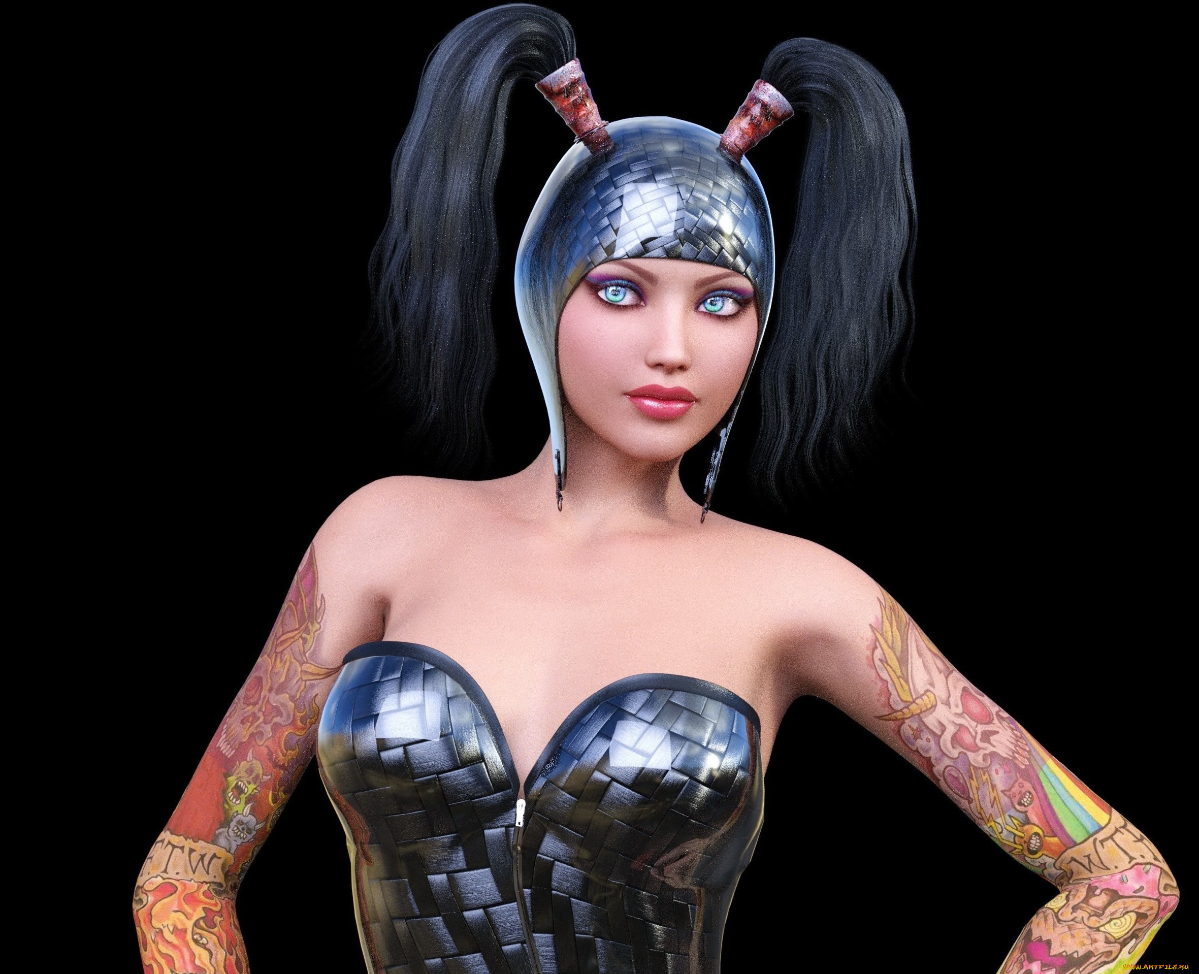 3д, графика, фантазия, , fantasy, тату, фон, взгляд, девушка