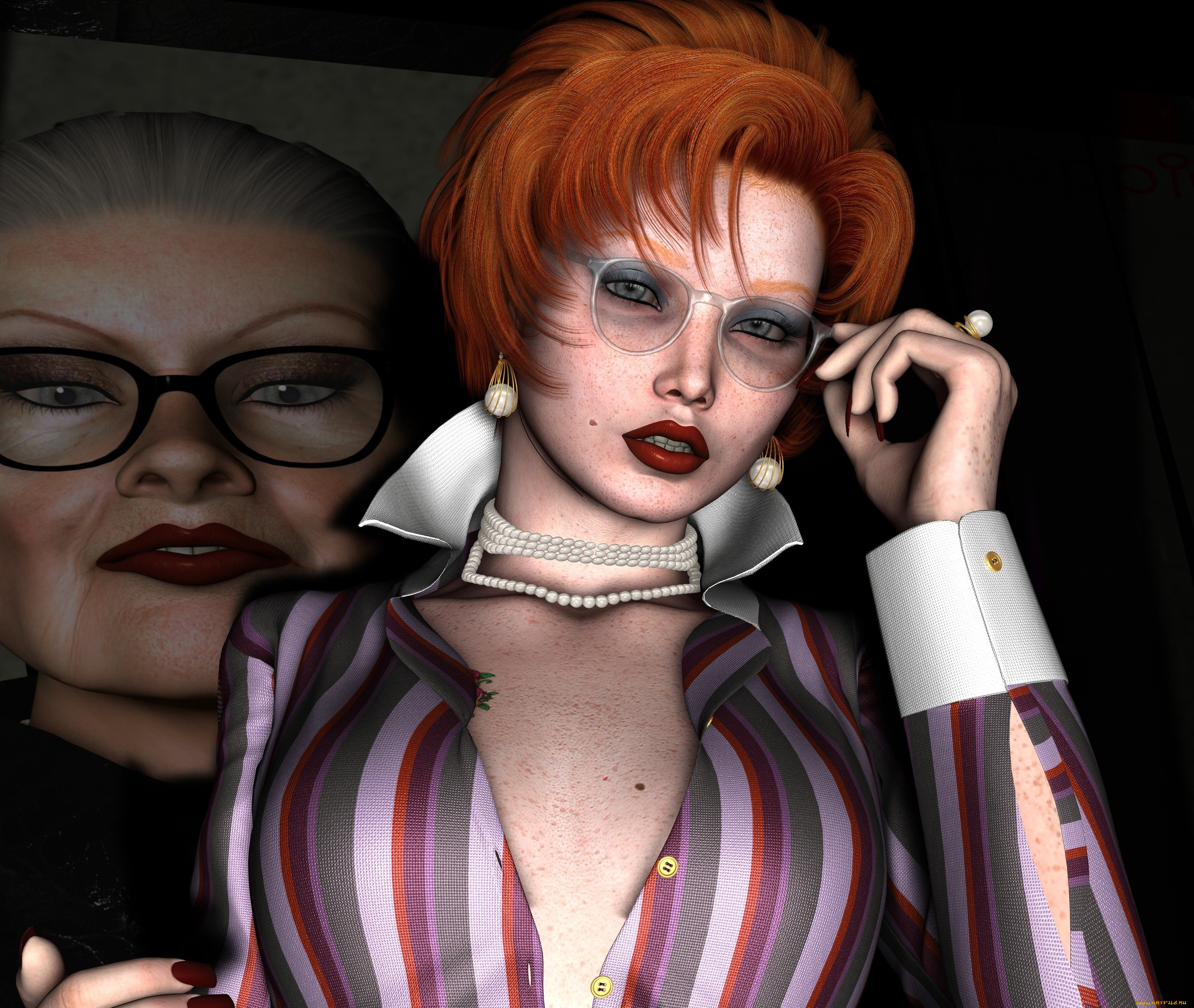 3д, графика, люди, , people, девушка, взгляд, фон, рыжая