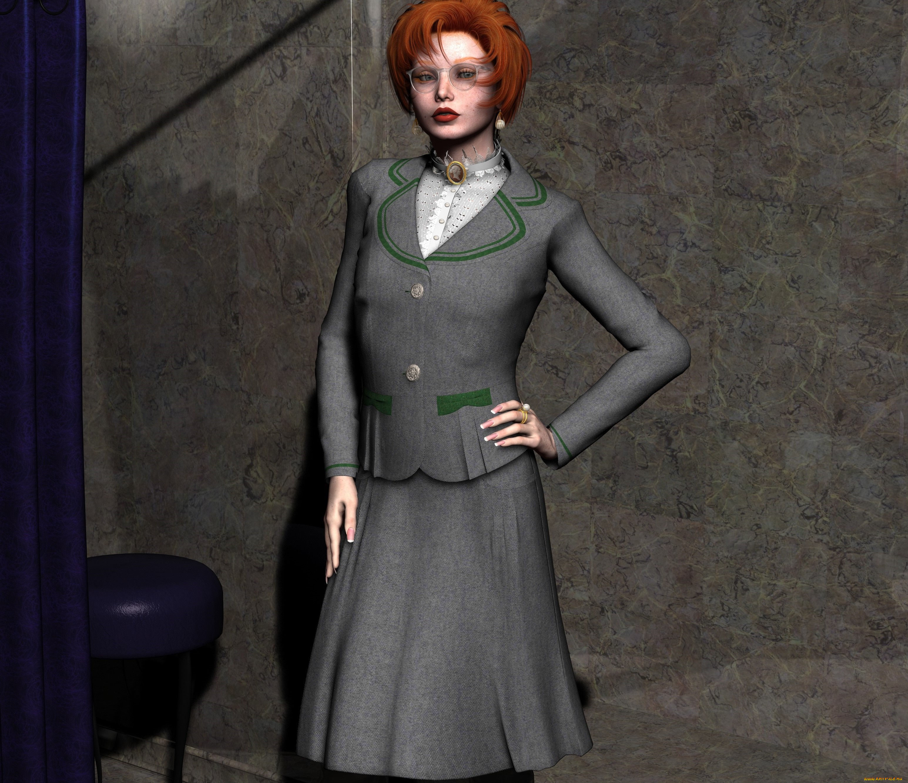 3д, графика, люди, , people, девушка, взгляд, фон, рыжая