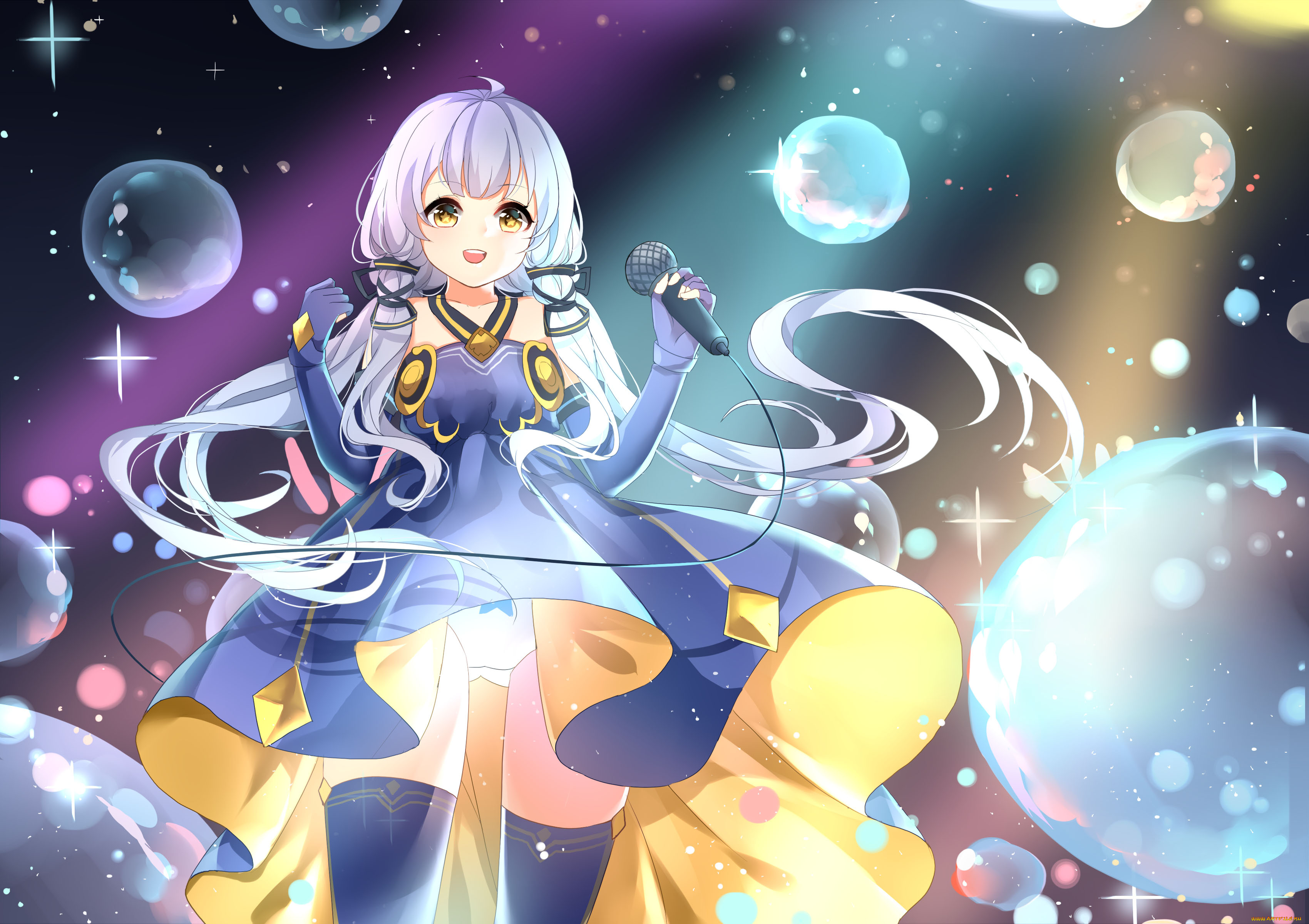 аниме, vocaloid, микрофон, фон, взгляд, девушка