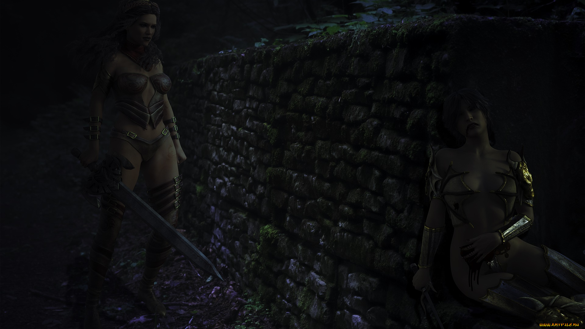 3д, графика, фантазия, , fantasy, оружие, фон, взгляд, девушки